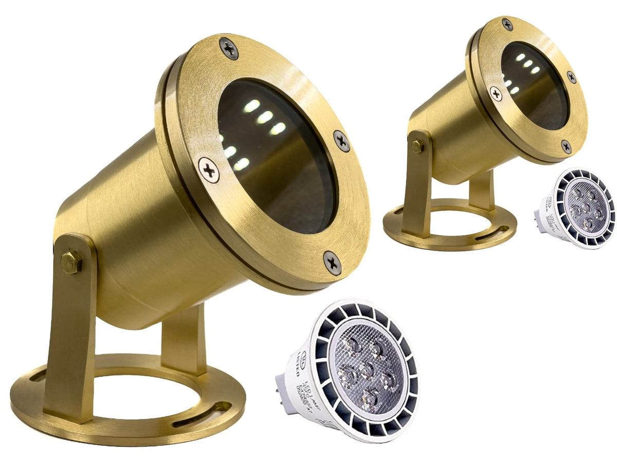 MIK Solutions Waterproof Underwater Light 113 (2 Pack) Solid Brass 7W MR16 LED Bulb Pond Light Submersible Waterfall Pool Fountain Light for Beautiful Bright Long Lasting Home Garden Patio Pool