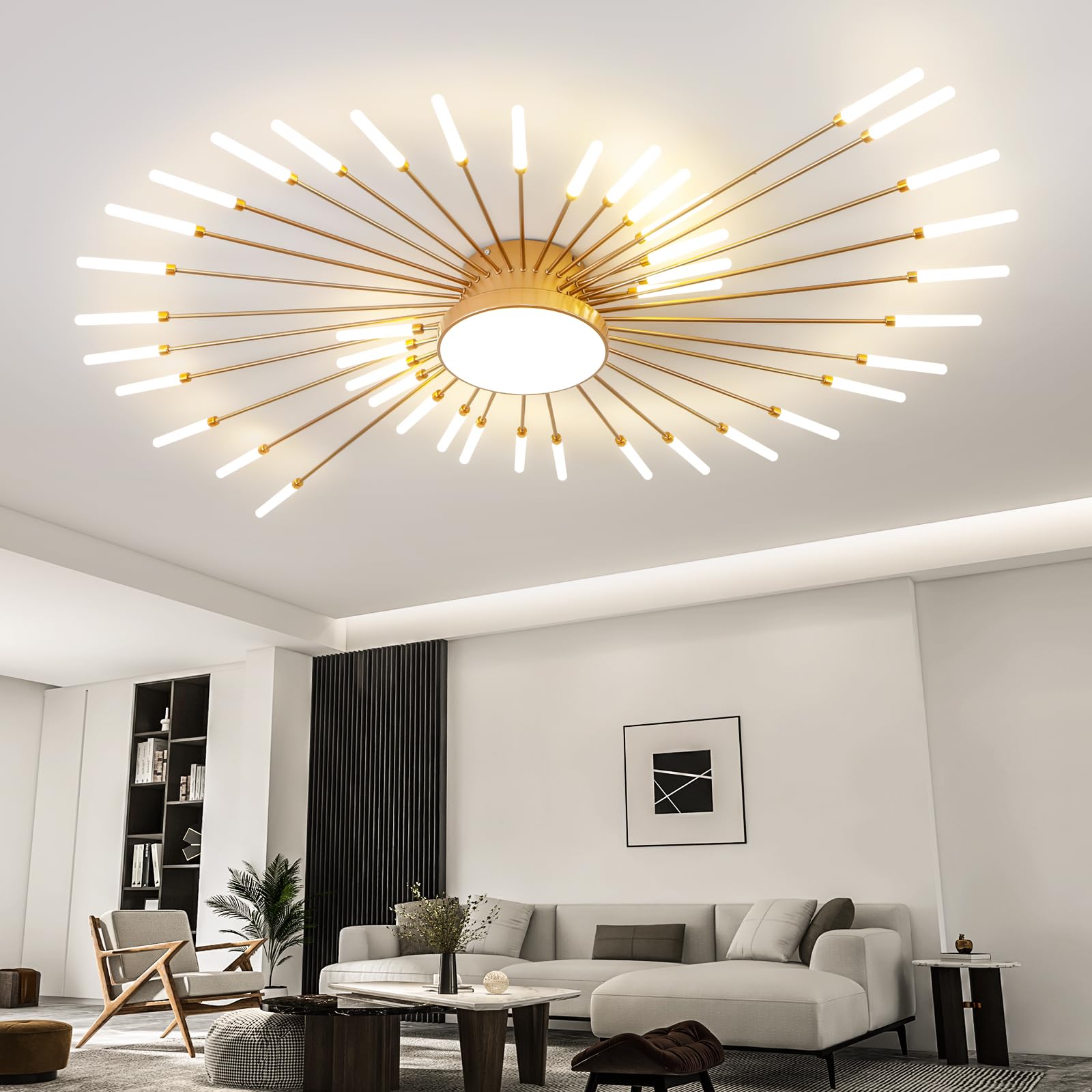 ziidoo Modern Ceiling Light, 42+1 Lights Metal Firework Designed Chic Led Lighting Fixture for Farmhouse Kitchen Dining Room Bed