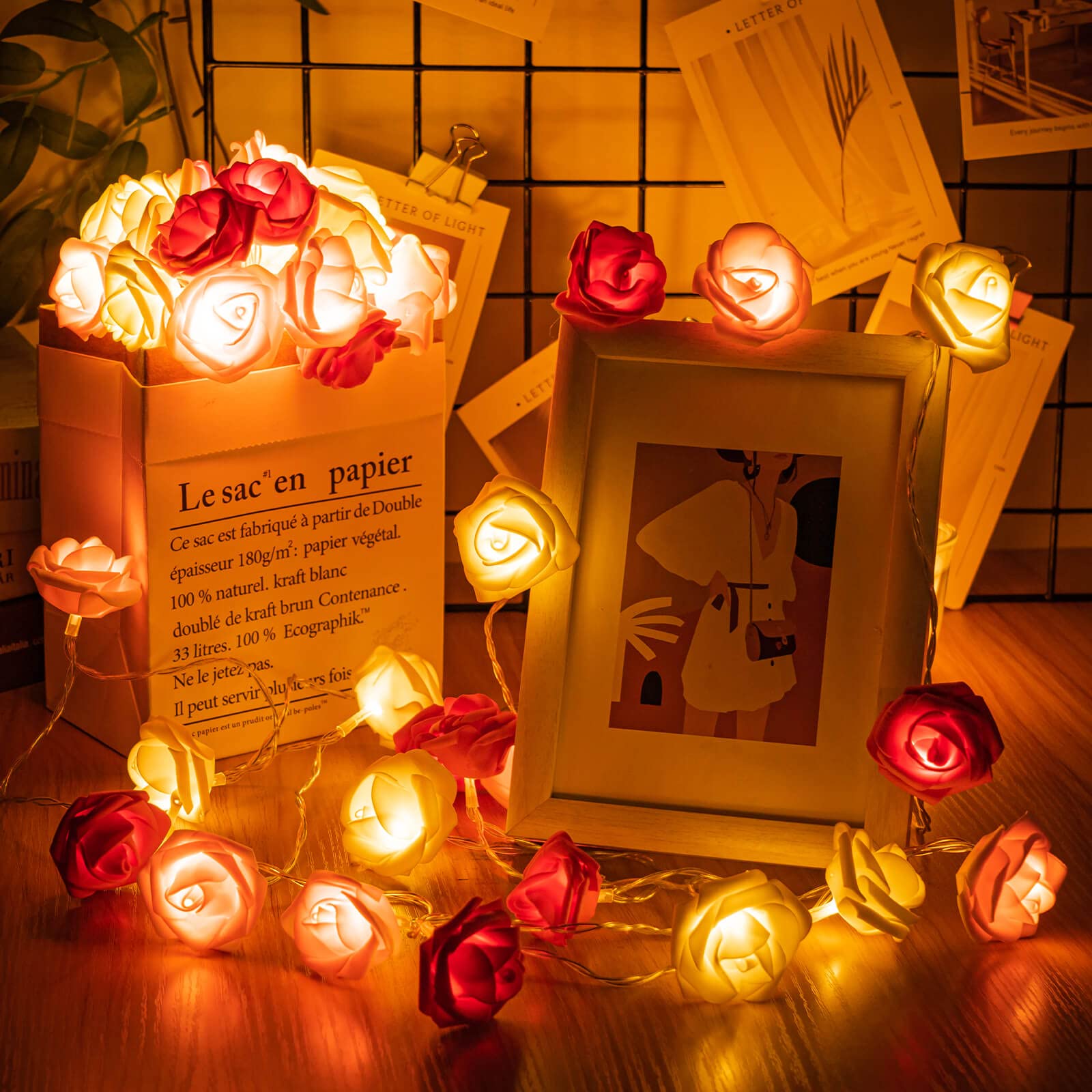 Rose Flower String Lights, 20 Led Battery Operated Romantic Red Pink White Rose Lights, 10Ft Artificial Flowers Garland Led Lights For Valentine'S Day Wedding Indoor Outdoor Festival Party Decor