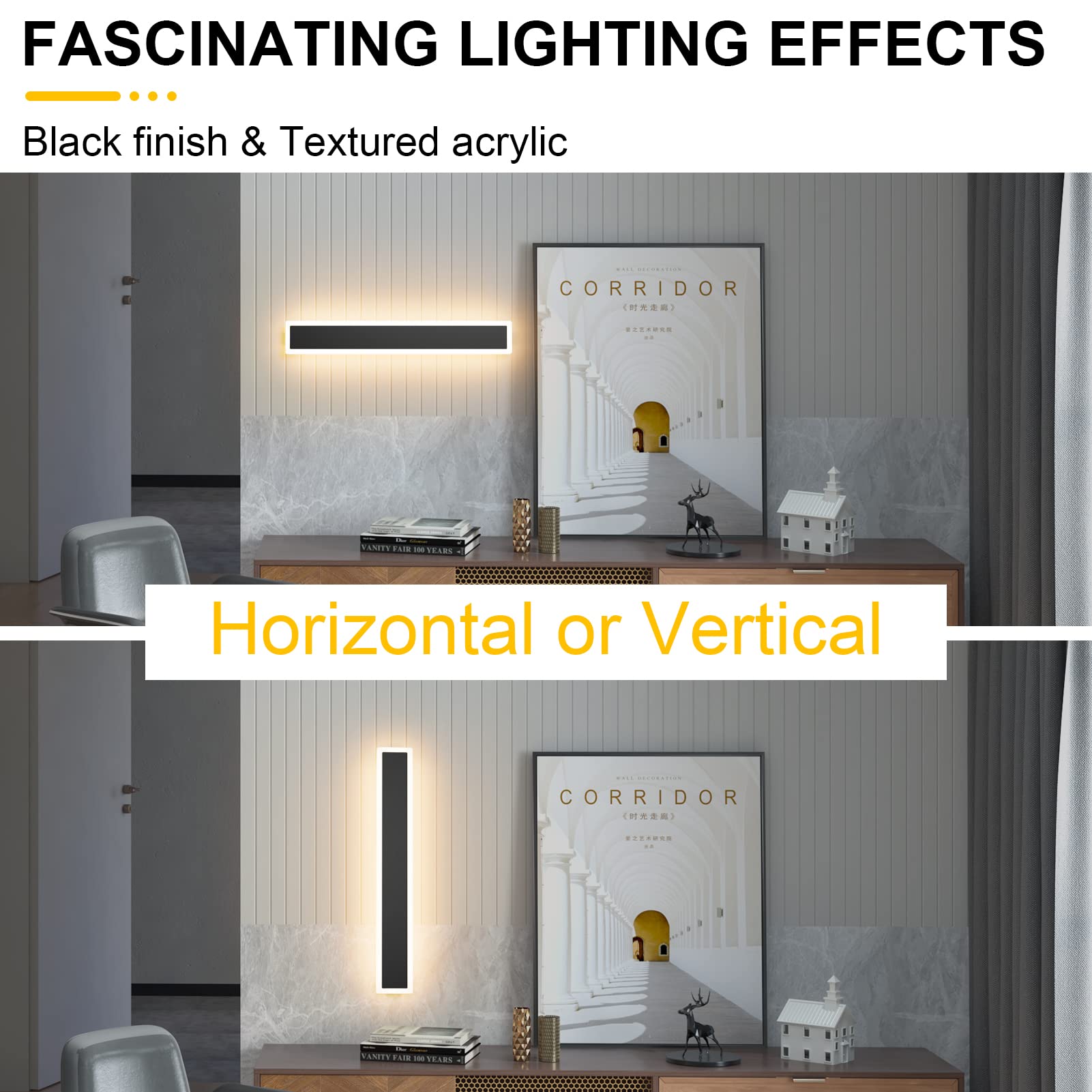 Aipsun Led Outdoor Wall Light Fixtures, Black Exterior Wall Sconces 3000K,23.6Inch Modern Porch Patio Wall Light Fixture For Hou