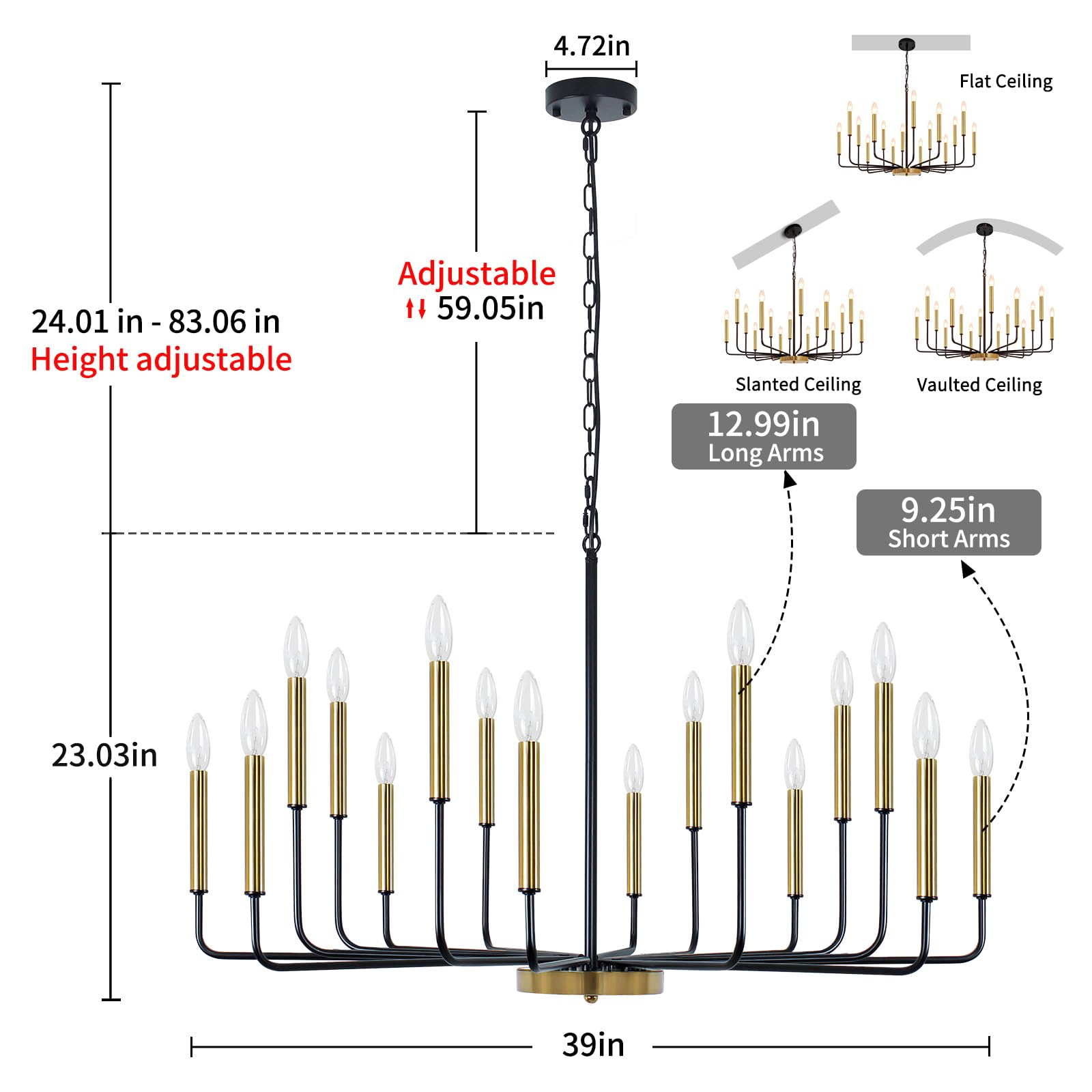Rviezza Black And Gold Chandelier, 16-Light Farmhouse Chandelier For Dining Room Lighting Fixtures Hanging, Industrial Modern Chandeliers For Dining Room Living Room Foyer Entry Staircase Kitchen