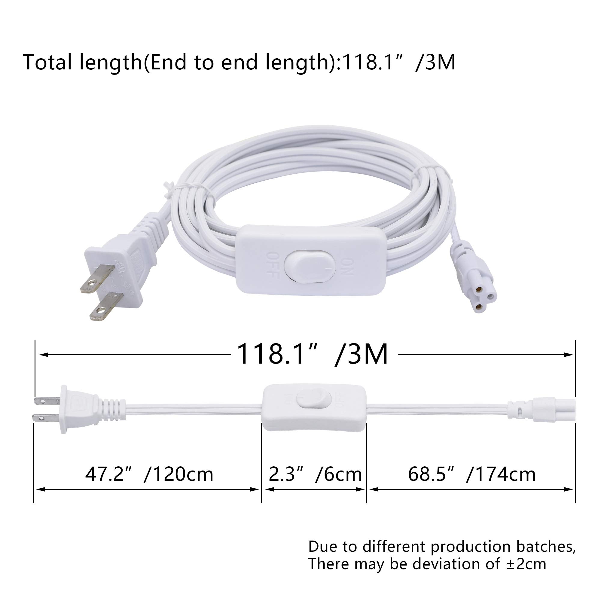 Sinloon Ul-Lp Certification 18Awg T5 T8 Led Wire Connector Power Cord Led Tube Power Extension Cord With On/Off Swith Us Plug Fo