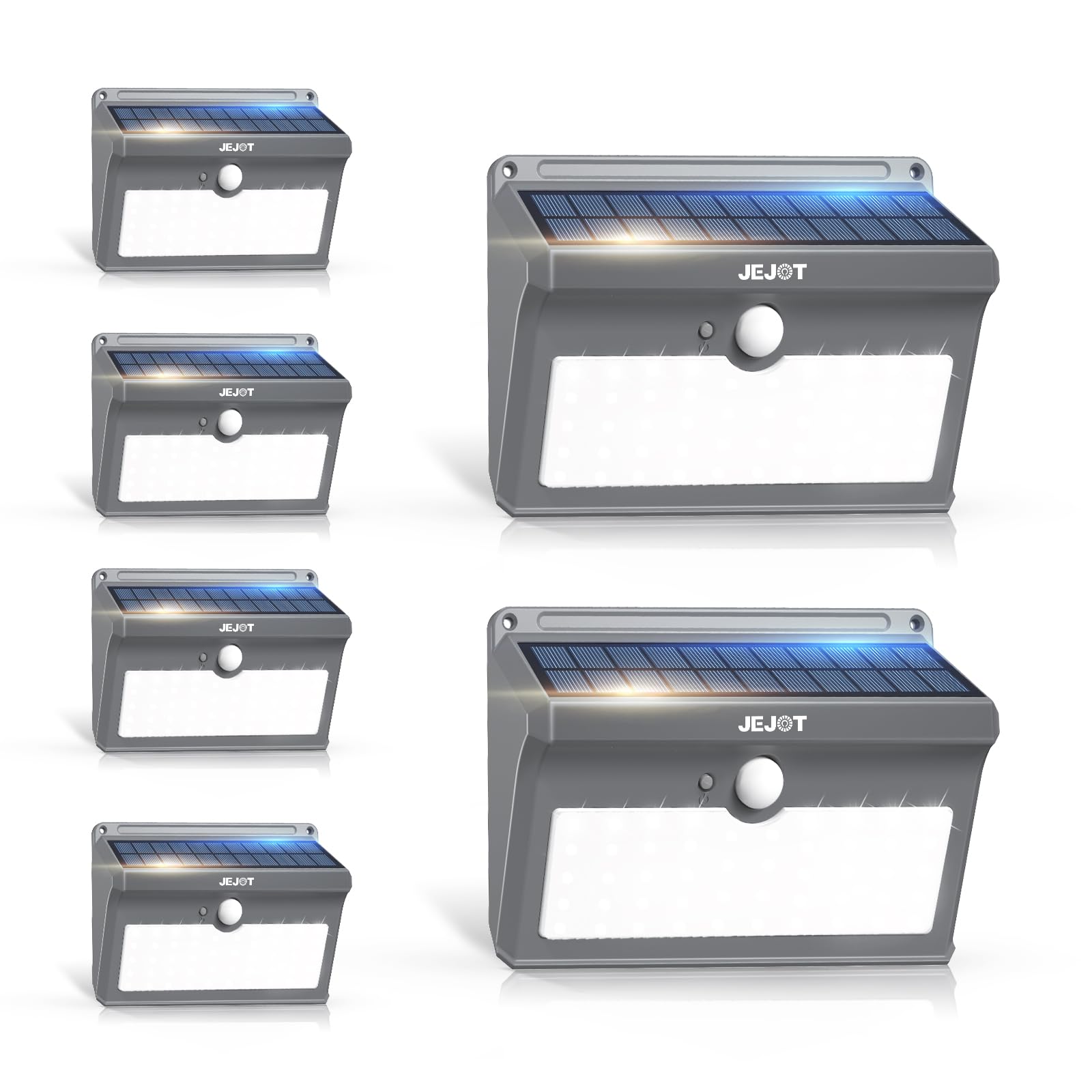 JEJOT 6 Pack Solar Motion Lights Outdoor Waterproof with Super Bright LEDs, 270 Wide Angle,3 Modes Solar Wall Lights, Anti Glare
