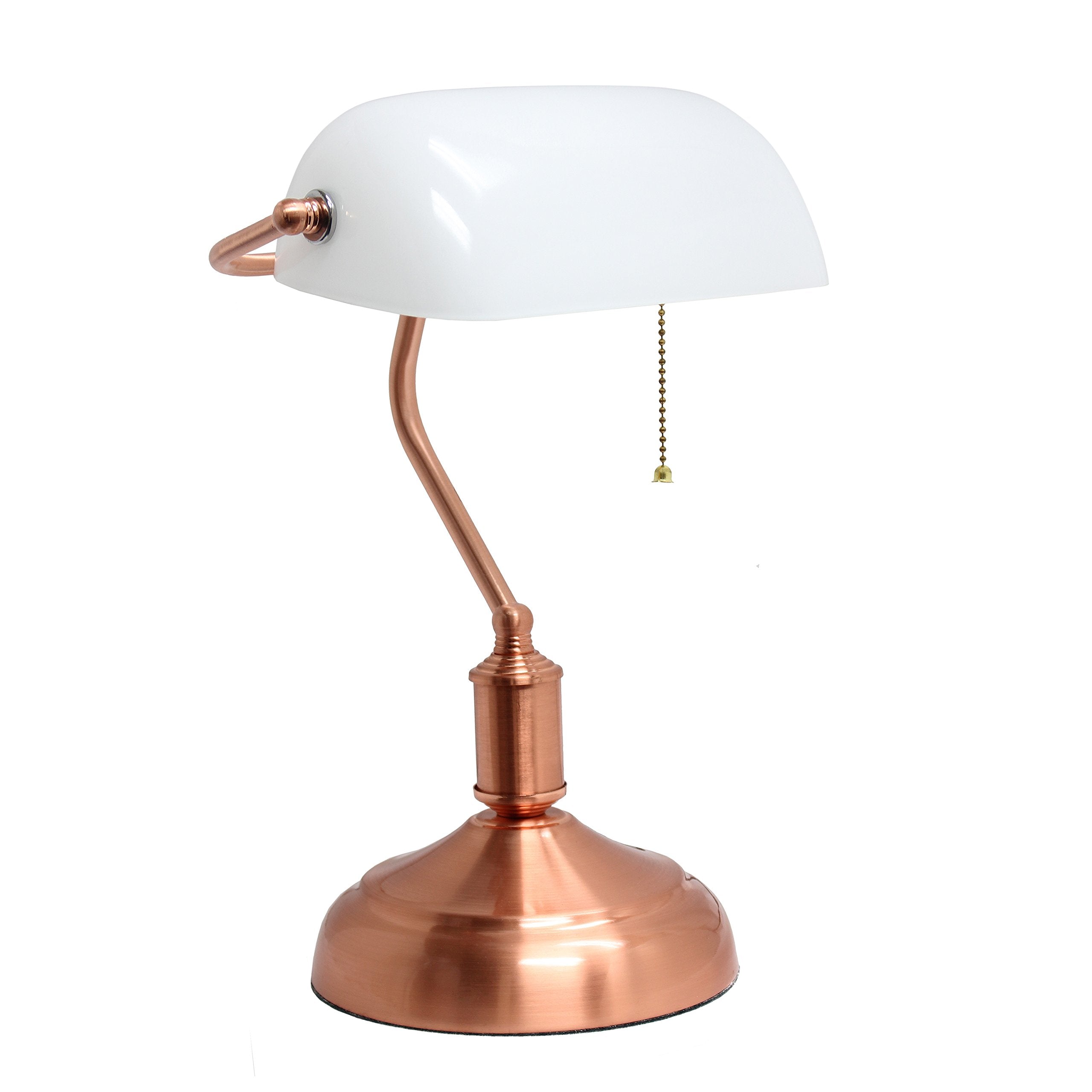 Simple Designs Lt3216-Rgd Executive Banker'S Desk Lamp With White Glass Shade, Rose Gold