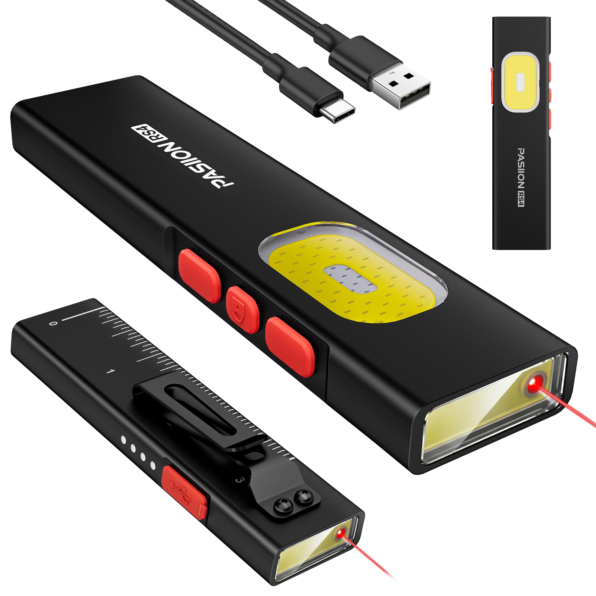 TUOWEE Flat EDC Flashlight, Rechargeable Pocket LED Light with Lock Function, USB-C, Magnetic Base & Dual Clip, Compact Multi-Fu