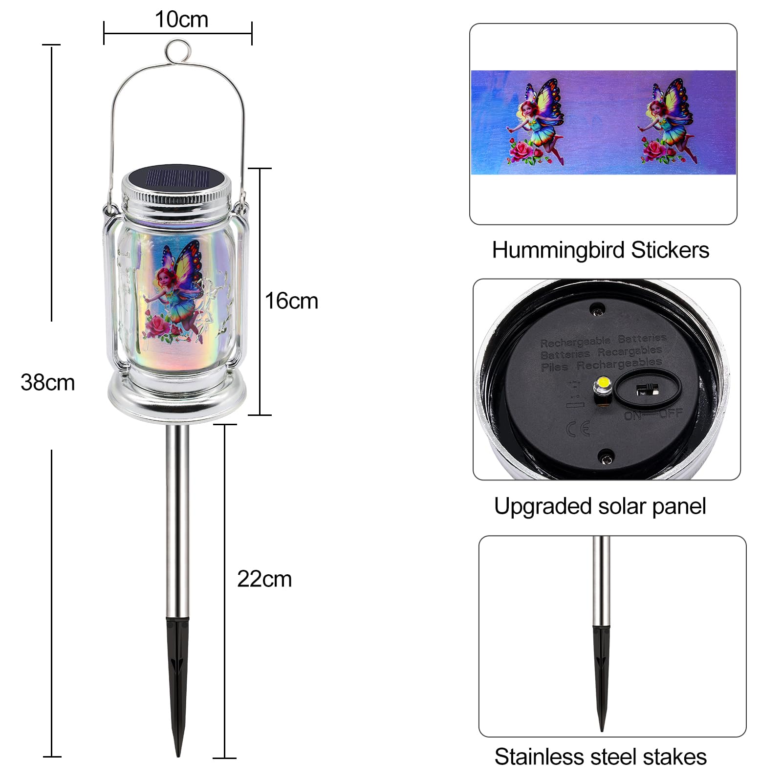 Angmln 2 Pack Solar Fairy Lanterns For Outdoor Garden, Adorable Fairies Theme In Silver Glass Mason Jars, Gifts For Mom, Grandma