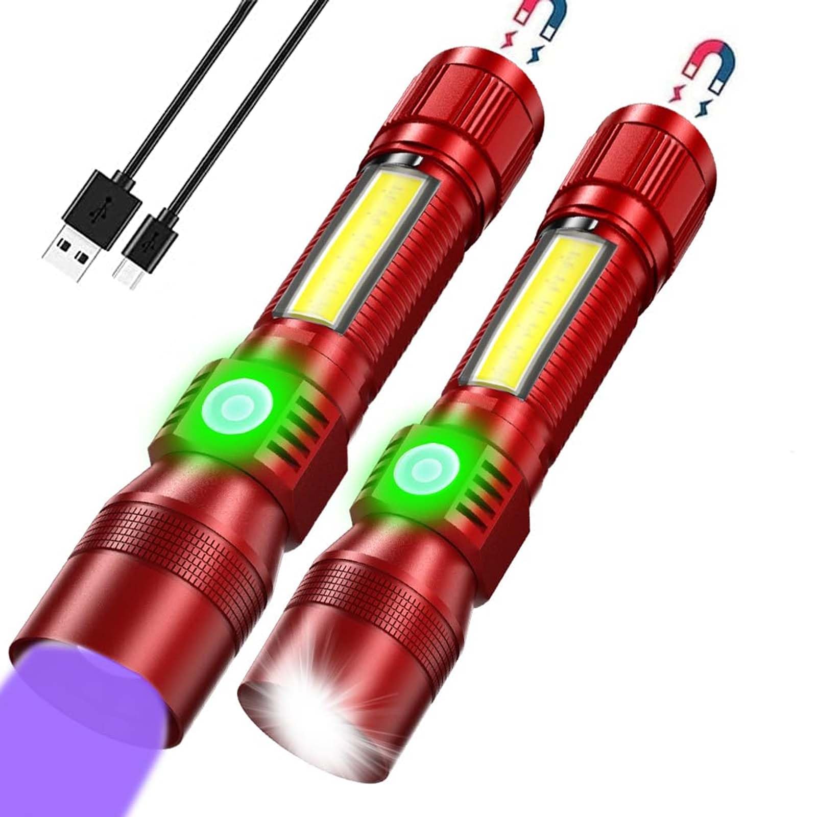 Hoxida UV Flashlight Rechargeable 3-in-1 Tactical LED 1500 Lumen Zoomable Waterproof Red Model 016-1