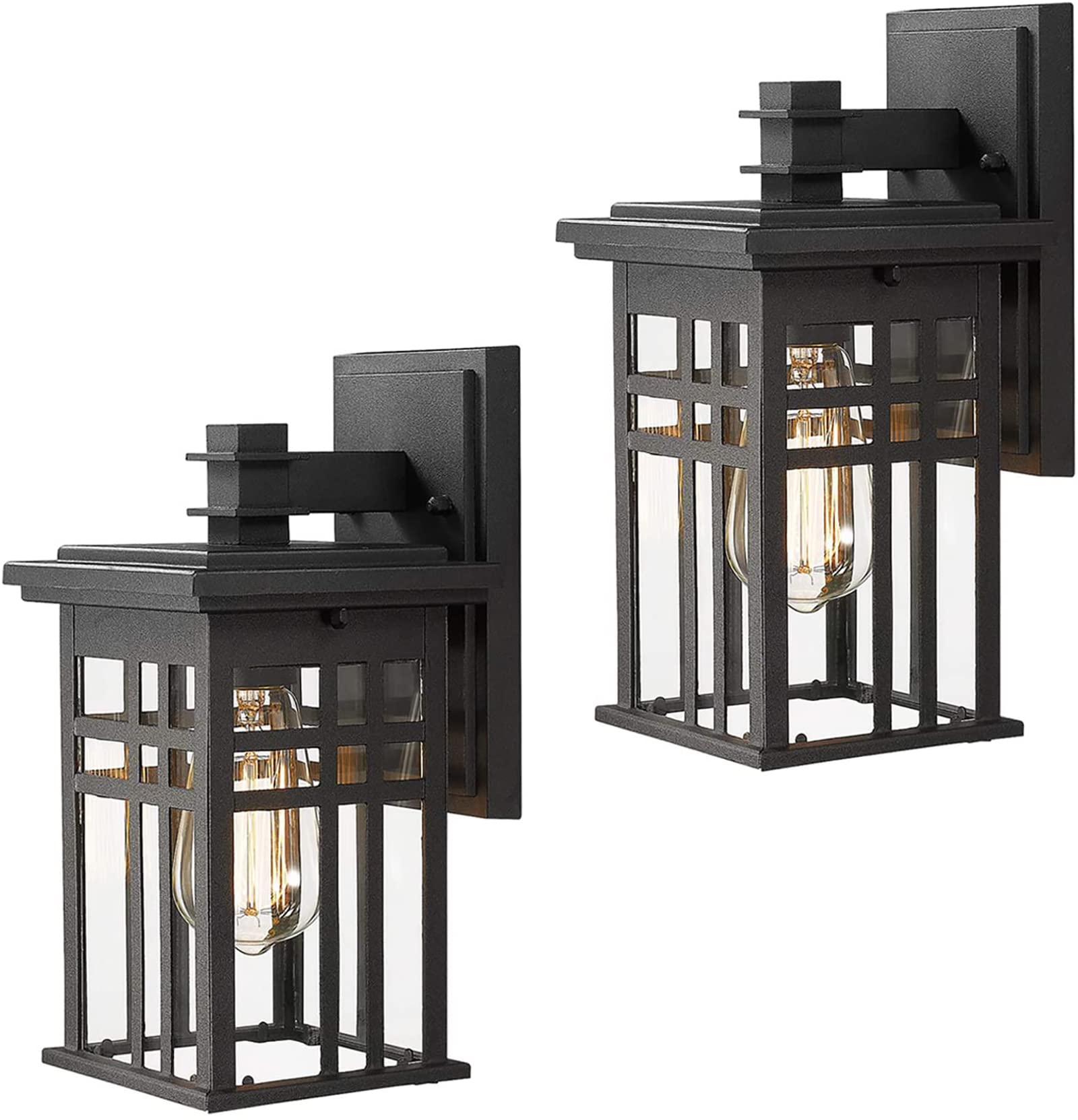 zeyu Outdoor Wall Sconce - 2 Pack, Black Finish, Clear Glass Shade, Medium Size, Model 20068B1-2PK
