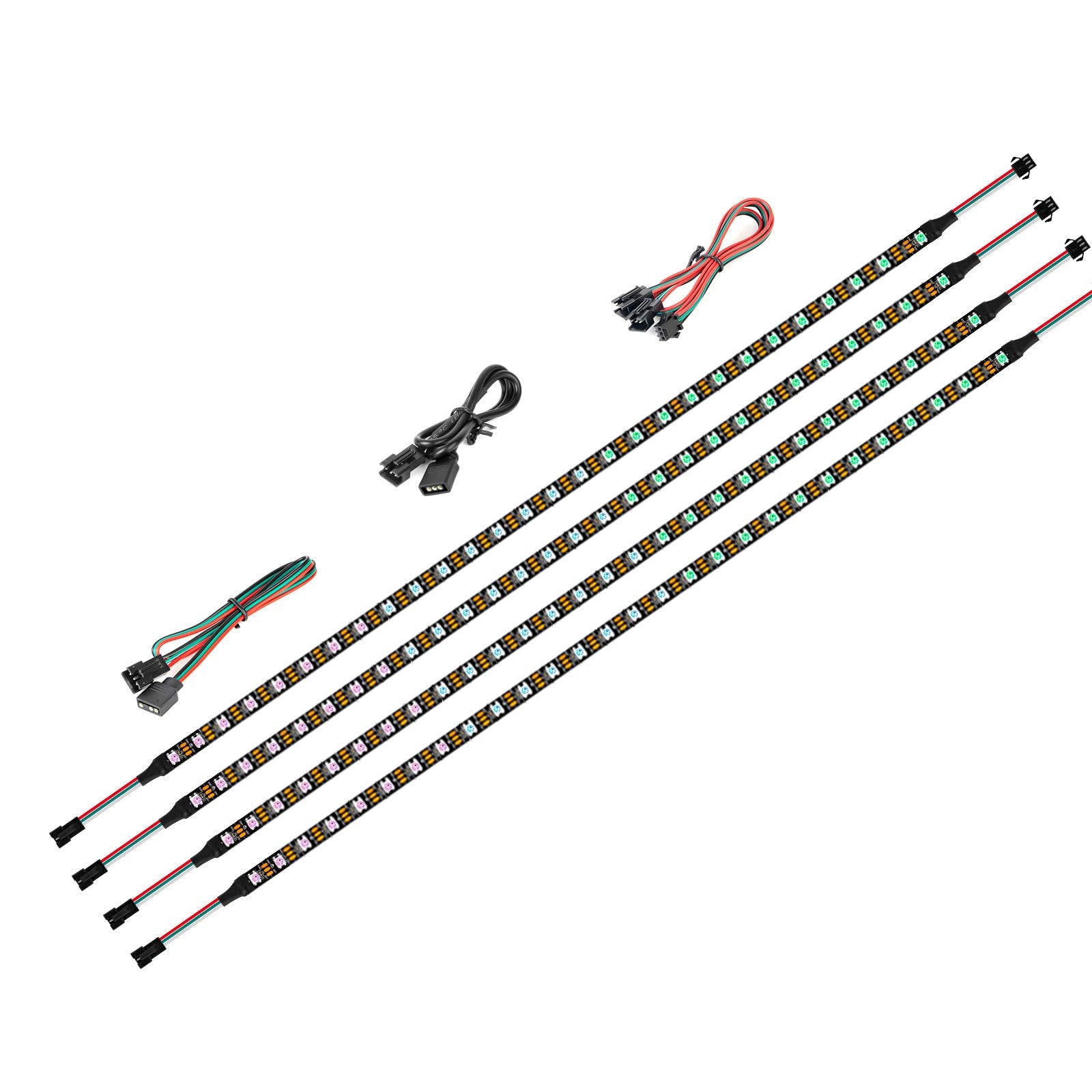 BTF-LIGHTING WS2812B LED RGB Light Strip 4PCs 19in 5V Addressable Black Plastic