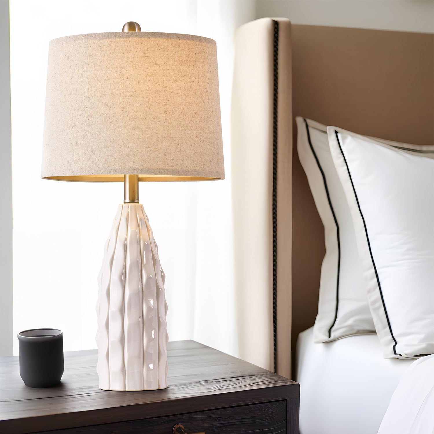 Usumkky 23.75" Ceramic Table Lamps, Bedside Lamps Set Of 2 For Bedroom,Modern Lamps For Night Stands, Farmhouse Lamps For Living Room