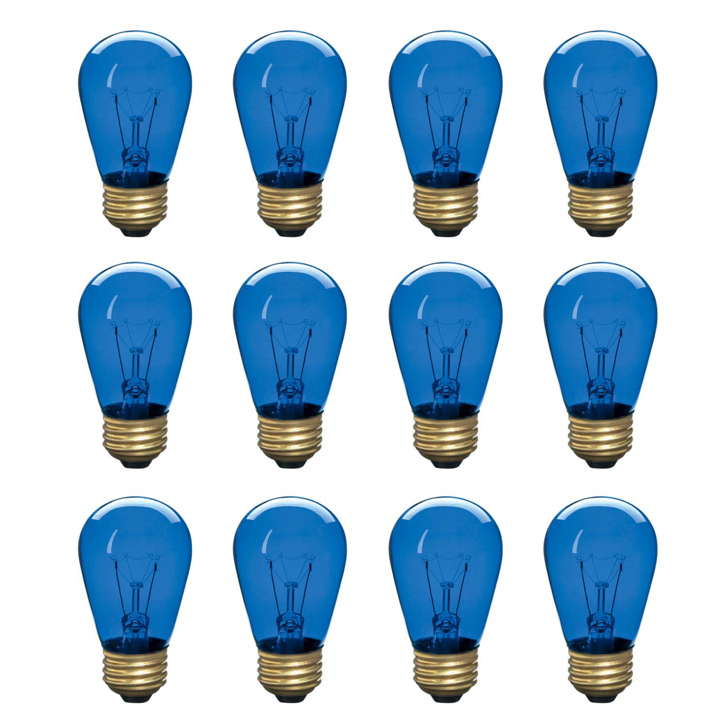 Incandescent S14 Edison Light Bulb, String Light Replacement, E26 Medium Base, 130V, Blue (12 Pack)