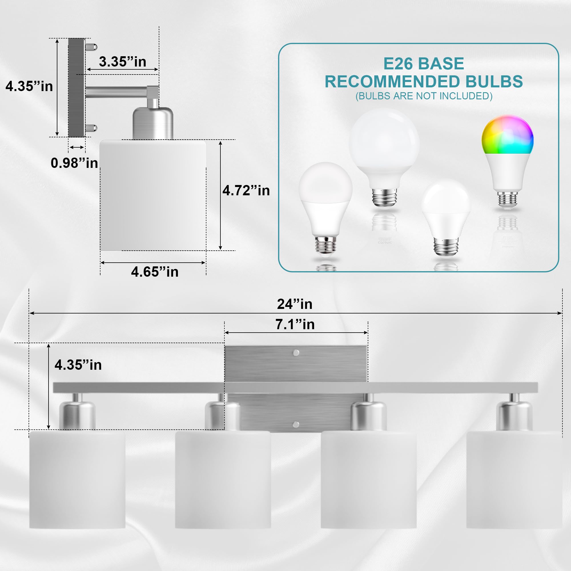 Dekang Bathroom Lights Over Mirror Brushed Nickel, Anti-Rust 4-Light Bathroom Vanity Light Fixtures, Modern 24Inches Wall Sconce