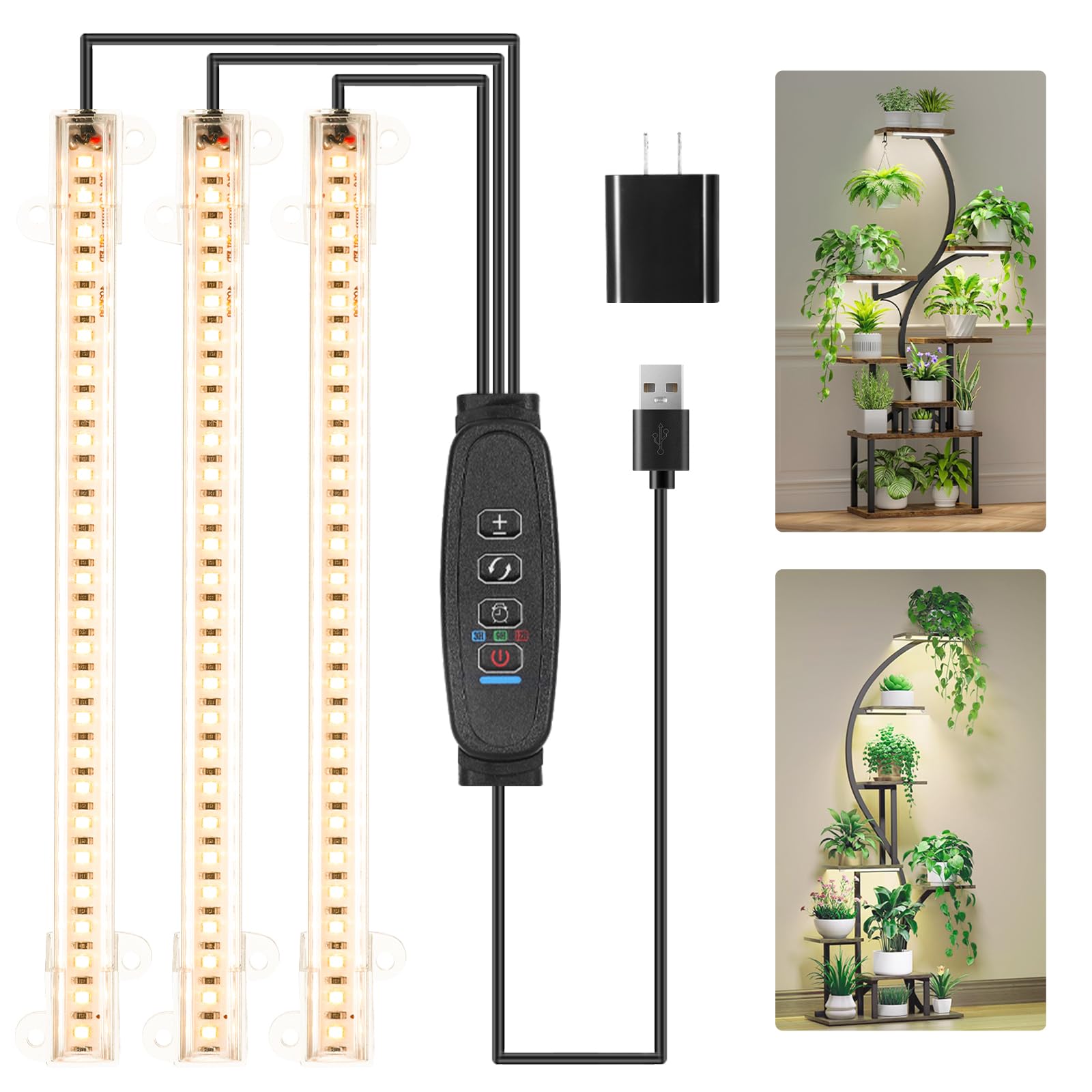 LED Grow Light Bands  Grow Lights for Indoor Plants Full Spectrum 3000K  78 LEDs Plant Light with 3/9/12H Timer  10 Dimmable Levels for Seedling Succulent and Plant Shelf  3 Head 8.6 Inches