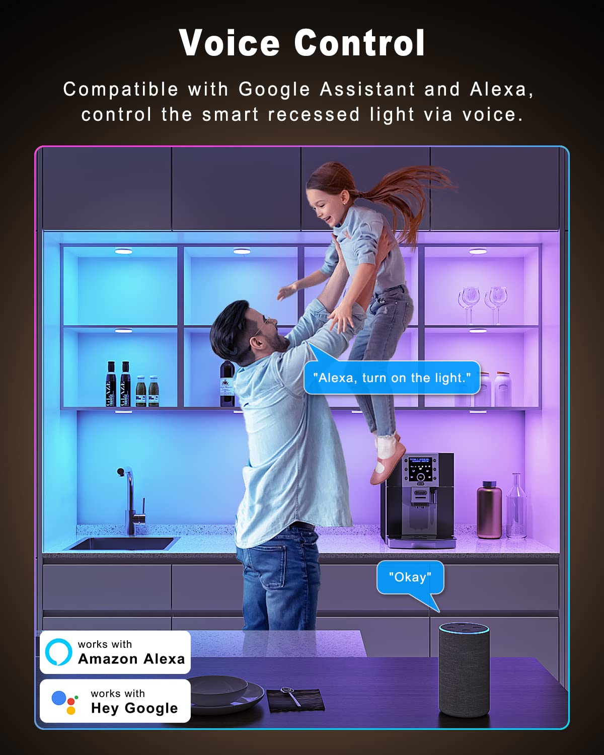 MYPLUS Smart Under Cabinet Puck Lights, WiFi Dimmable RGB, 4-Pack, Model CS501