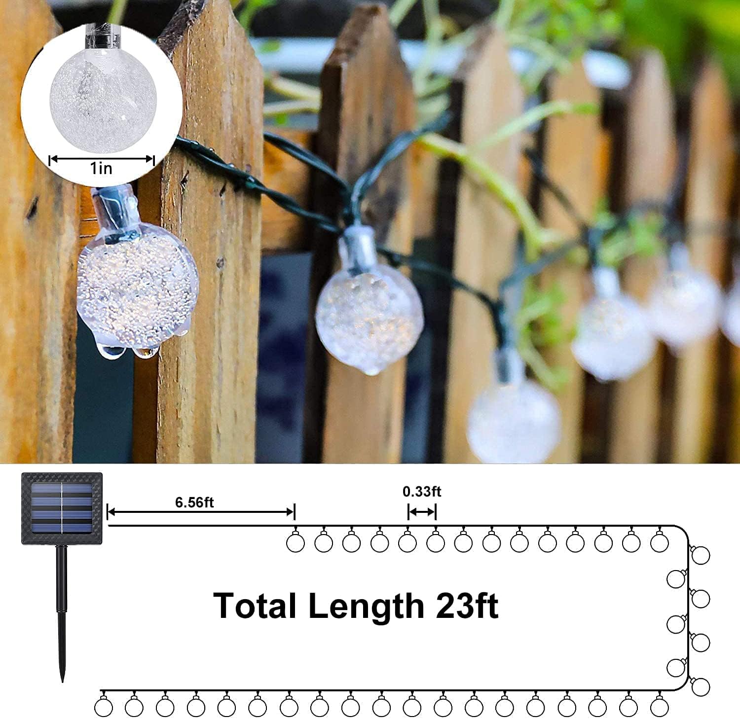 LSLCQW Solar String Lights 60 LED 40ft Waterproof Outdoor Decor Pure White Model 22