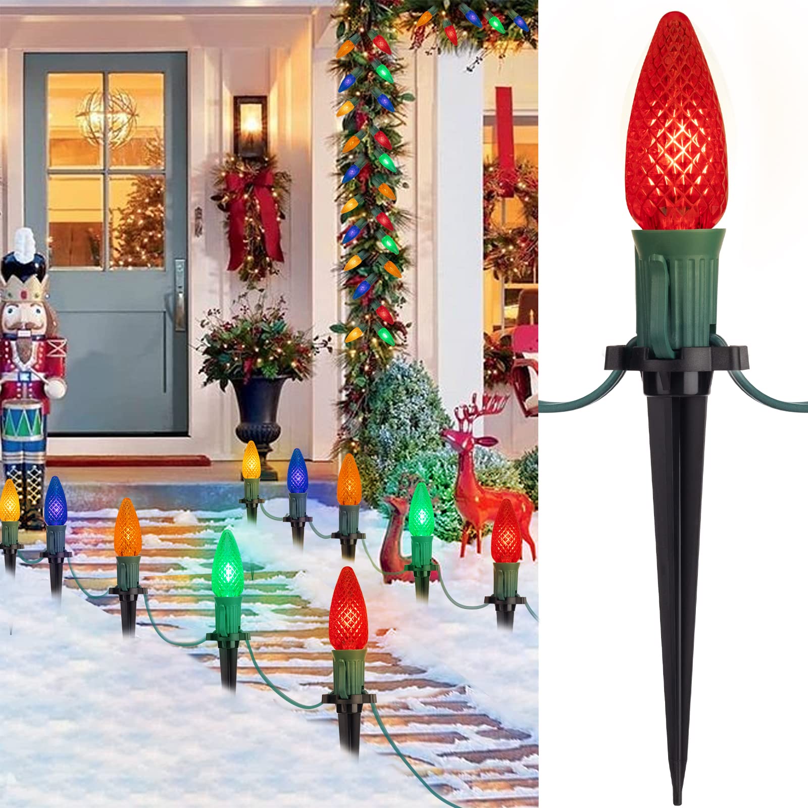 Brightown C9 Christmas Pathway Lights, 25.7ft, 20 LED Multicolor, Shatterproof with Marker Stakes, Model GYPI-O25LAU
