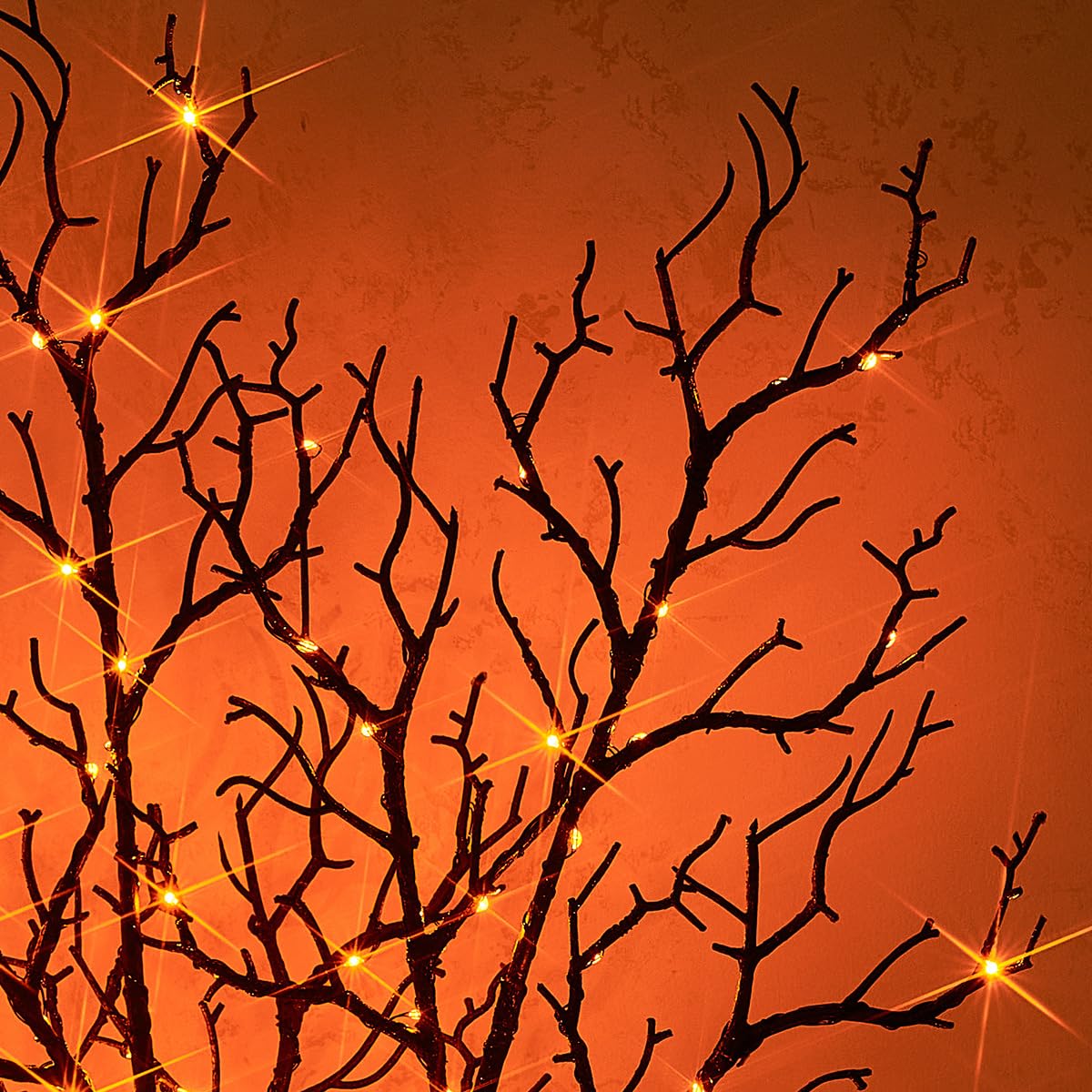 Fudios Lighted Halloween Branches With Timer Orange Fairy Lights 21In 75L,Battery Operated Black Twig Branch Lights Indoor Outdoor Use For Halloween Party Decoration