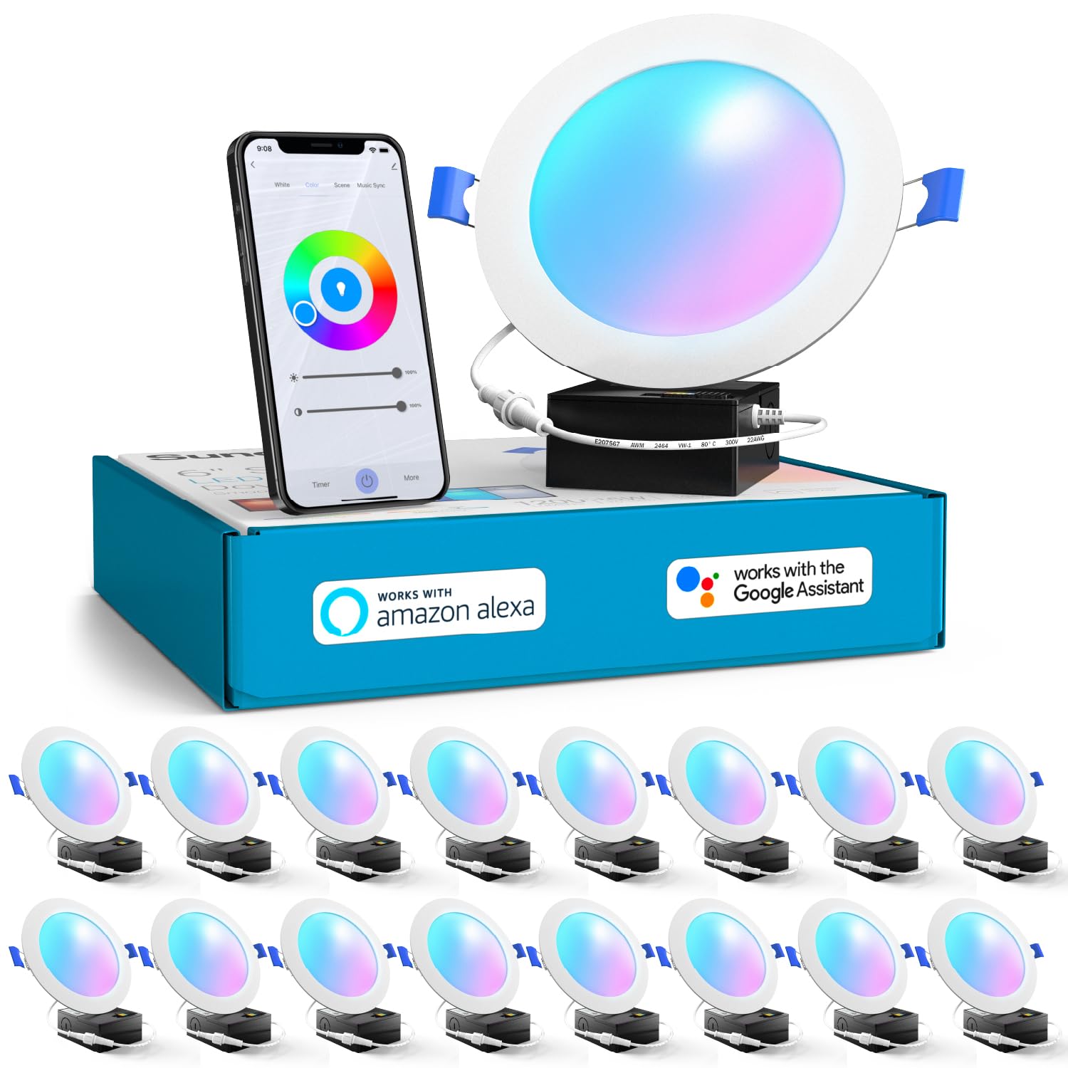 Sunco 16 Pack 6 Inch Smart Ultra Thin Led Recessed Ceiling Lights Slim, Rgb+5000K Daylight, Dimmable, 15W, Canless Wafer With Ju