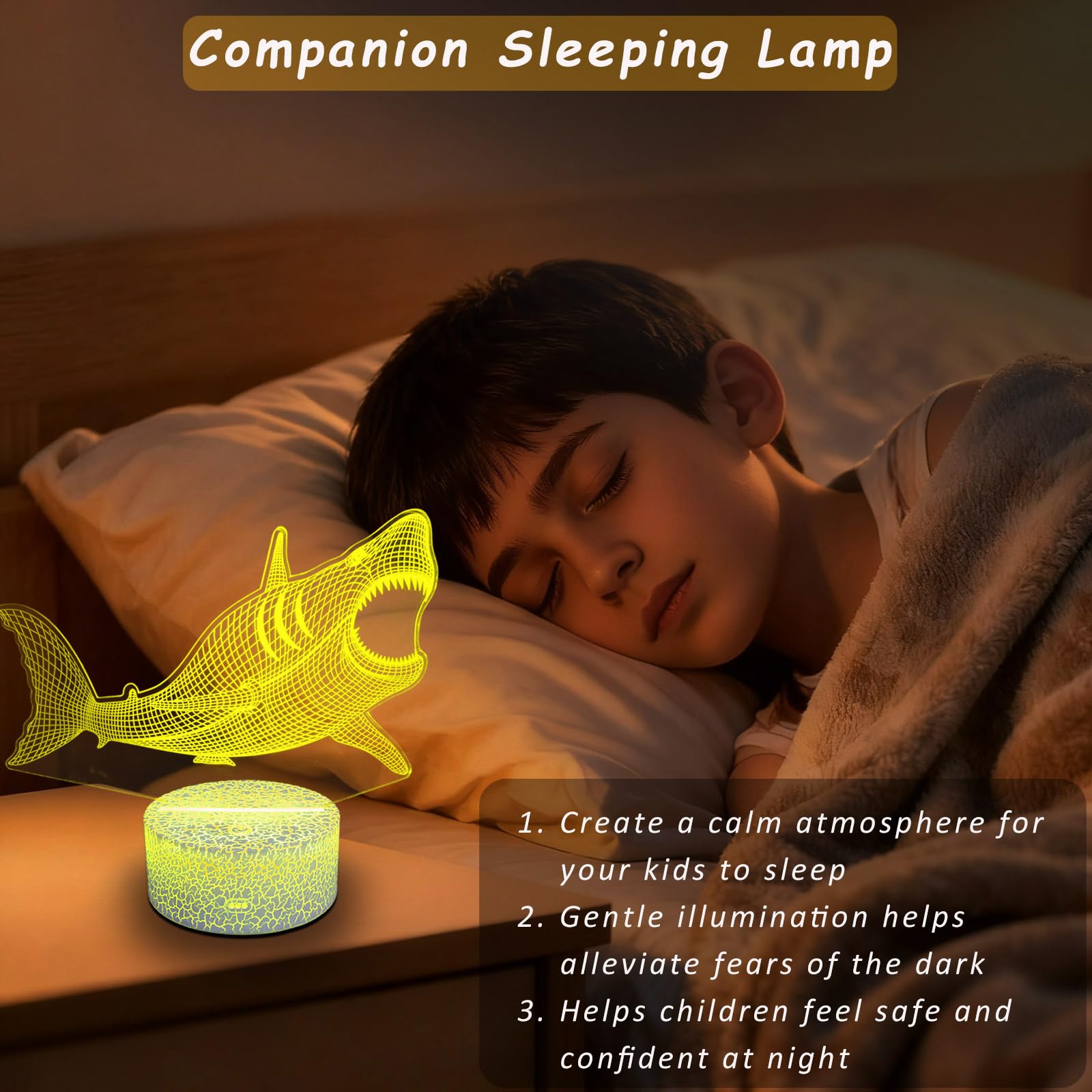 YODAFOOR Megalodon Night Light, Nursery Night Lamp for Kids, 16 Color Changing with Dimmable Remote Control, Toy Shark Gifts for