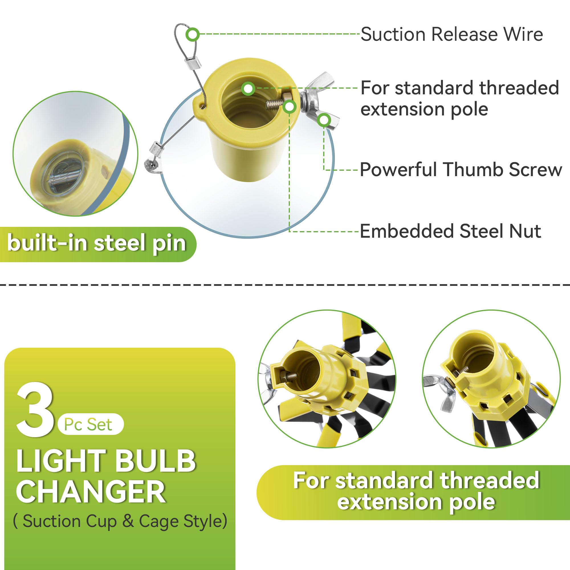 Dreyoo 3 Pieces Set Light Bulb Changer, Standard Incandescent, Floodlight And Suction Cup Light Bulb Changer Compatible With Sta