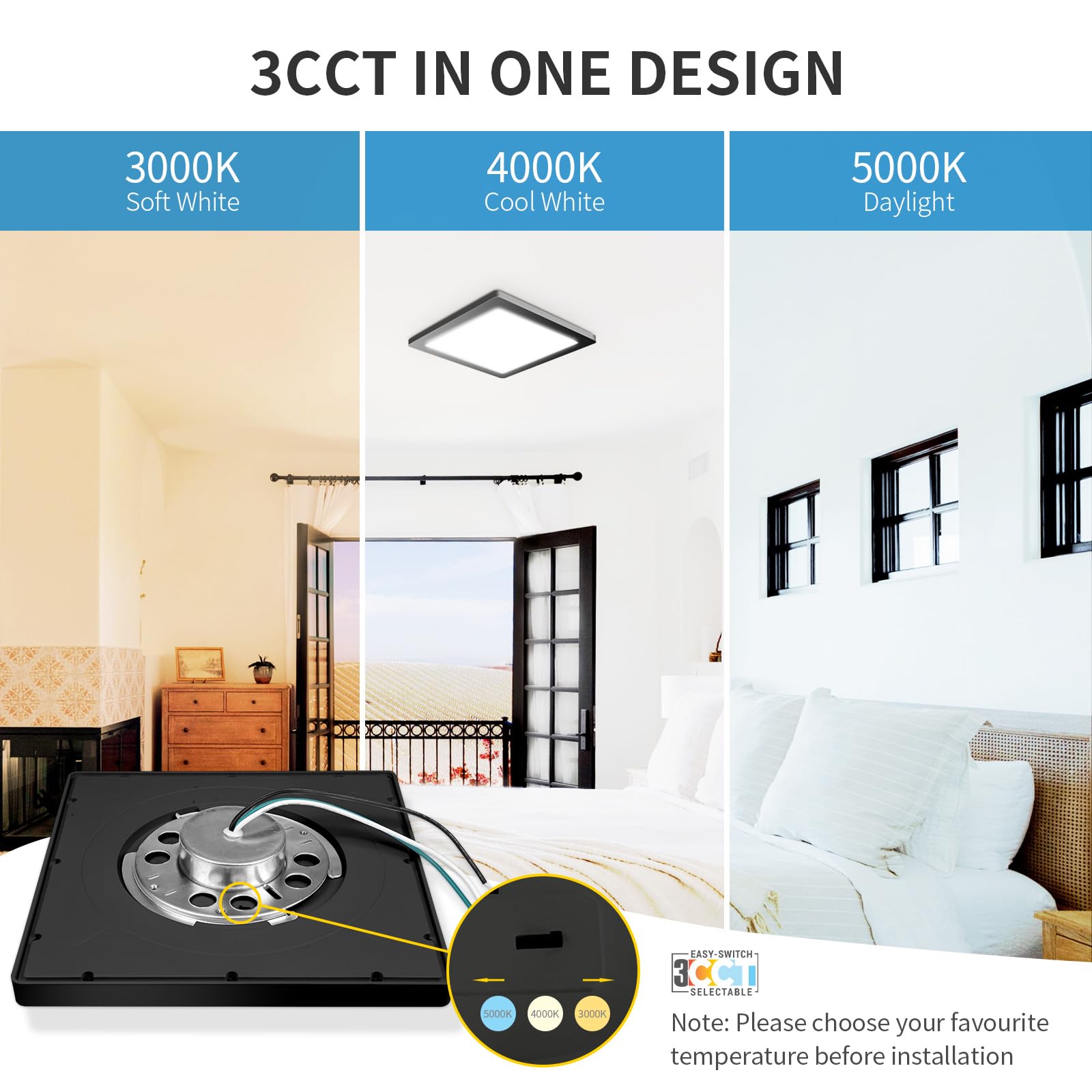 4 Pack 12 Inch Square Black Ceiling Light, 24W 120V, 3000K/4000K/5000K Adjustable, Dimmable Slim Led Ceiling Light, Close To Cei