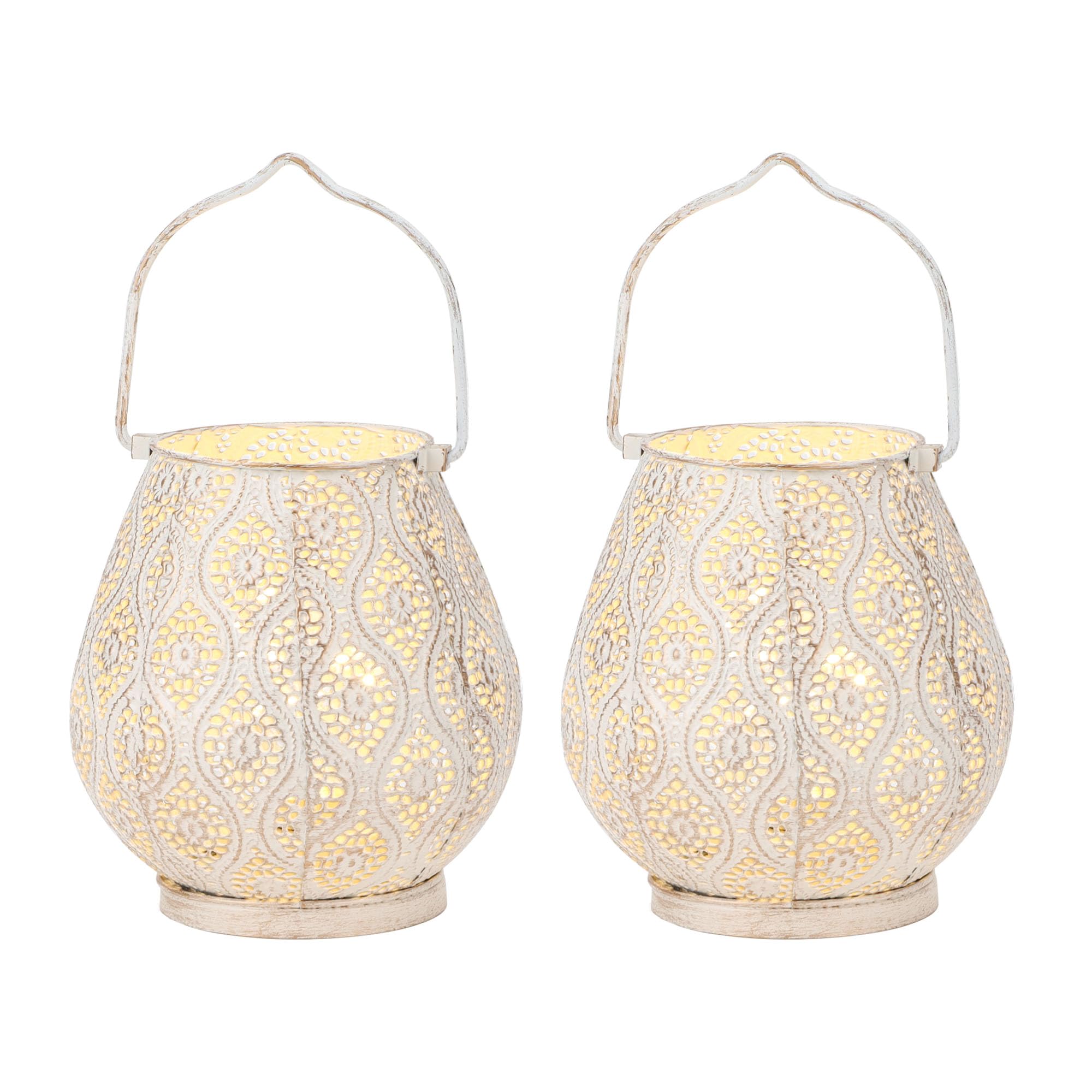 TRIROCKS Set of 2 Moroccan Decorative Lamps 8 High Battery Powered Cordless Lamp Metal Table Lamps with Fairy Lights Bulb for