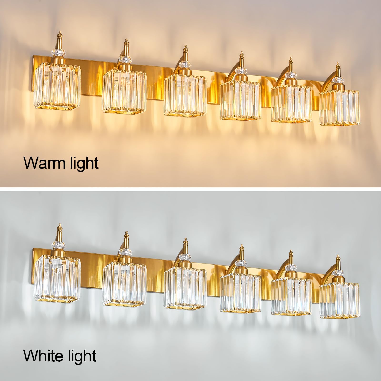 BBLLWJ Crystal Vanity Light Fixtures - 6-Light Modern Bathroom Lighting, Gold Finish, Metal, Model 655