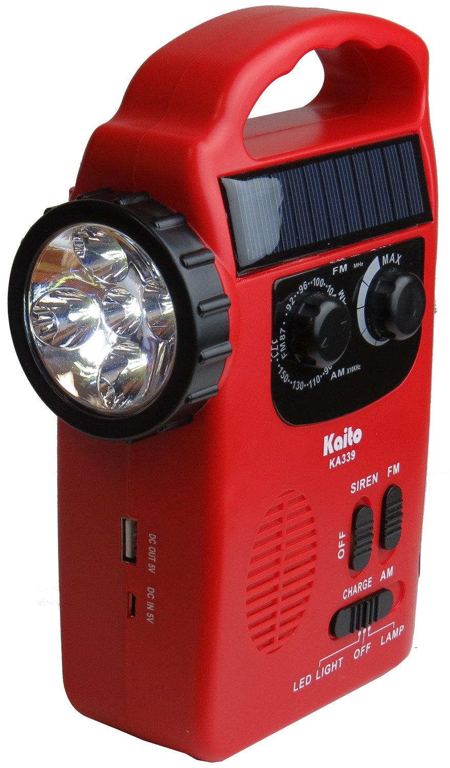 Kaito Ka339 Dynamo Solar Powered Am/Fm Radio And Flashlight With Solar Panel And Charge Out Feature (Red)