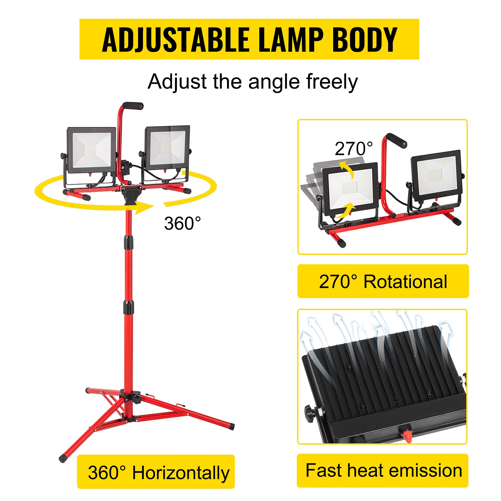 Vevor Led Work Light With Stand, 10000 Lumen Dual-Head Led Work Light With 27.6''-68.1'' Adjustable And Foldable Tripod Stand, I