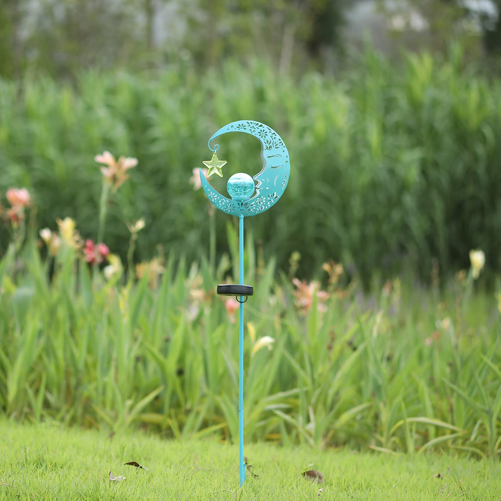 Hapjoy Blue Outdoor Solar Lights - Waterproof Crackle Glass Globe Stake For Garden Decor