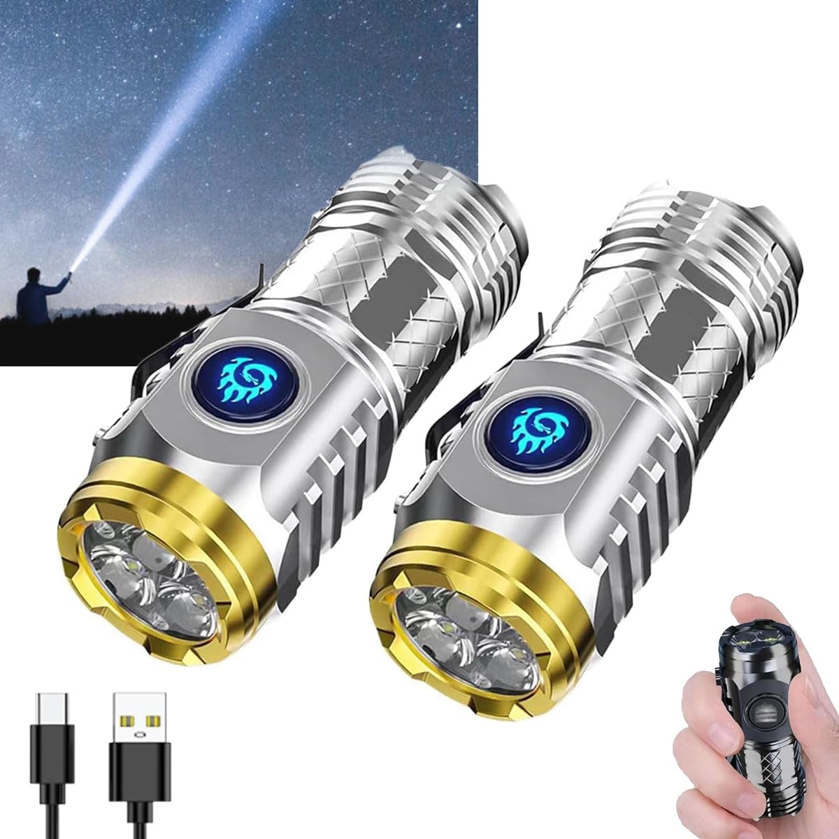 German Three-eyed Monster Mini Flashlight Thumb Flashlight, Mini Flash Super Power Flashlight, Multi-Functional Mini Pen Clip Fl