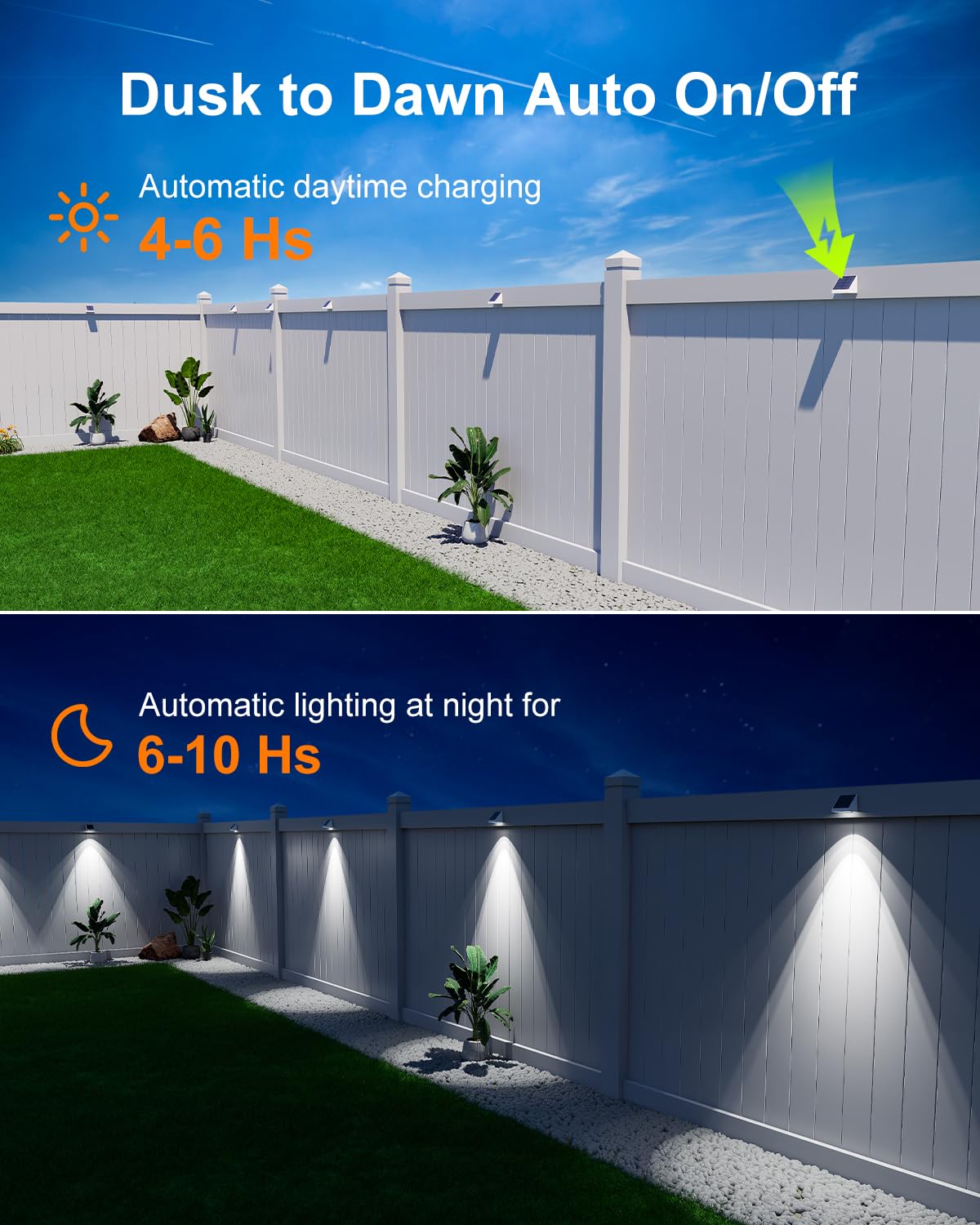 GVSHINE 12 Pack Solar Powered Fence Lights, Cool White LED, Waterproof, Easy Install, Outdoor Decoration, Model WS0622-CW-12