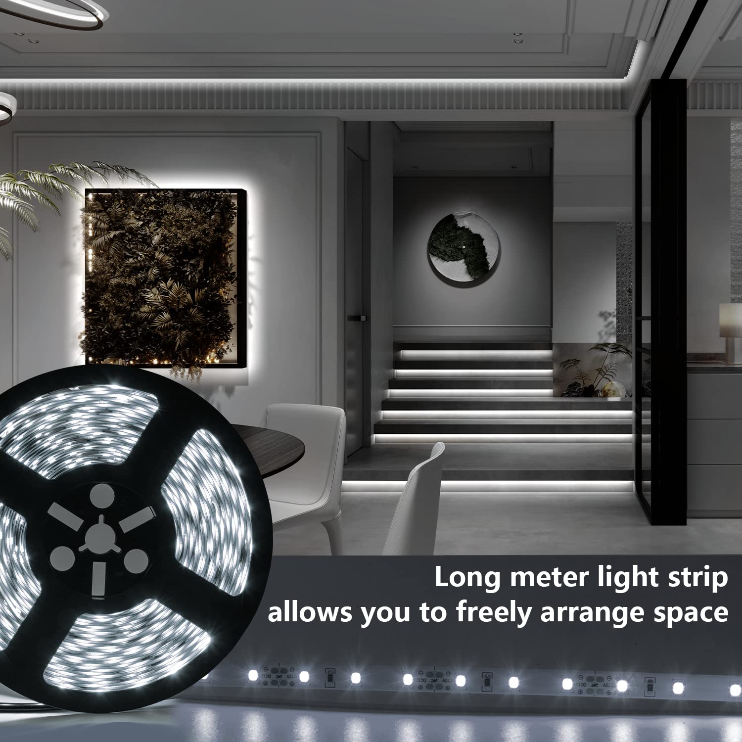 ollrieu LED Strip Lights 100ft, Dimmable 6000K Bright White, 1800 LEDs, Flexible Ribbon Light, Model OL001030-01-US