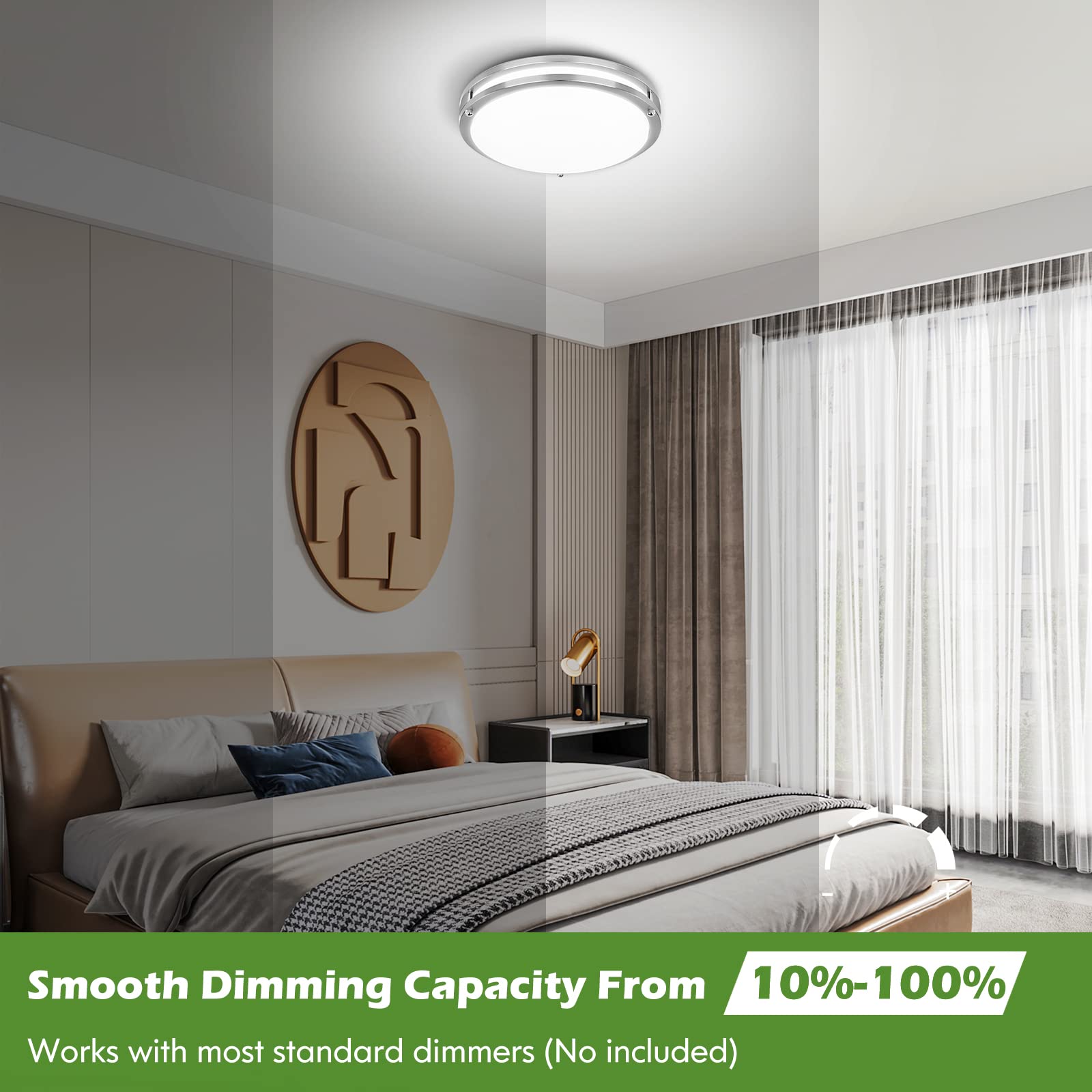 GoBright 18IN LED Flush Mount Ceiling Light, 50W, 5600lm Dimmable, 2700K-6500K, Brushed Nickel, Model 63242008