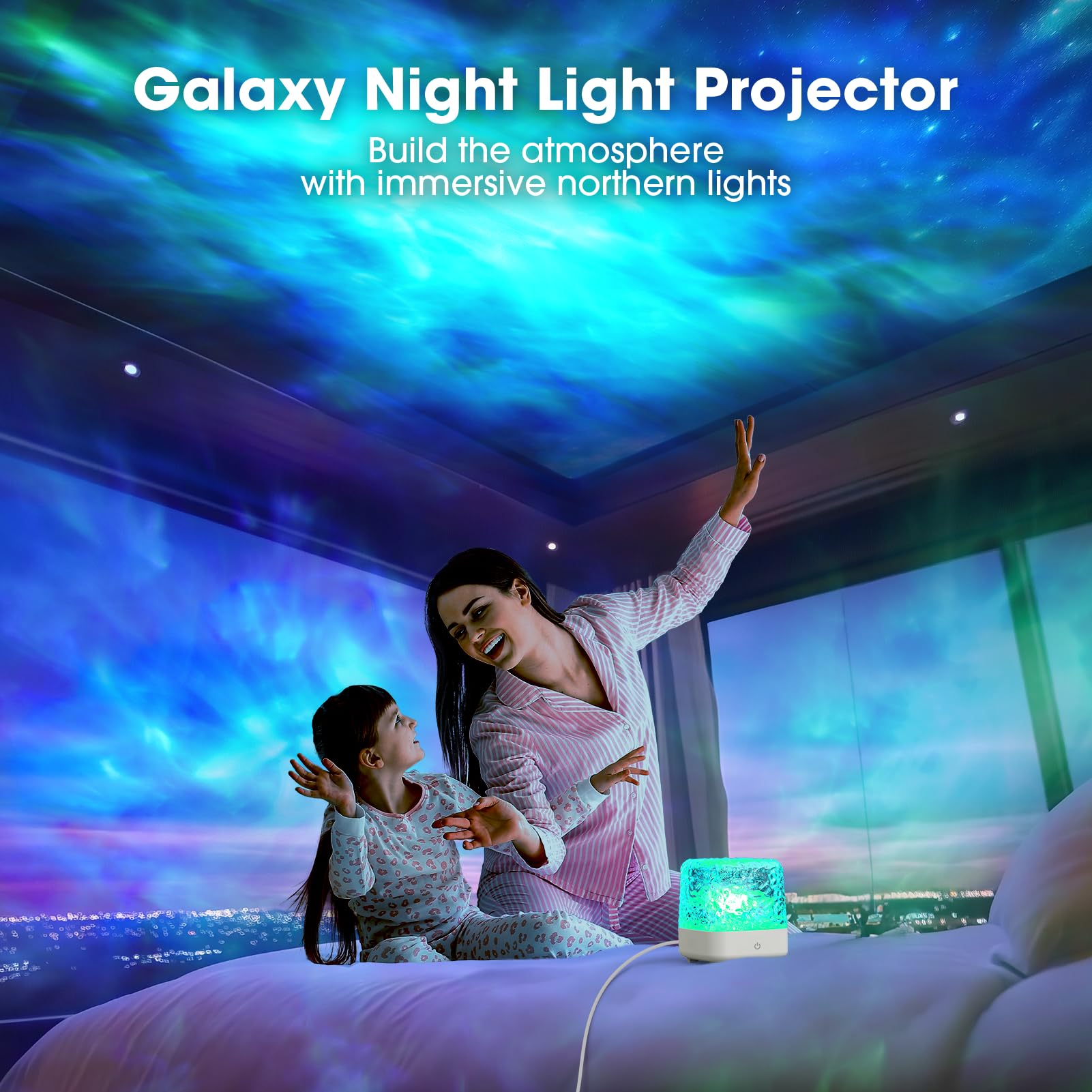 Ackarido Northern Lights Projector, 16 Colors, Rechargeable Ocean Wave Night Light, Model C9, White for Kids' Bedroom Decor
