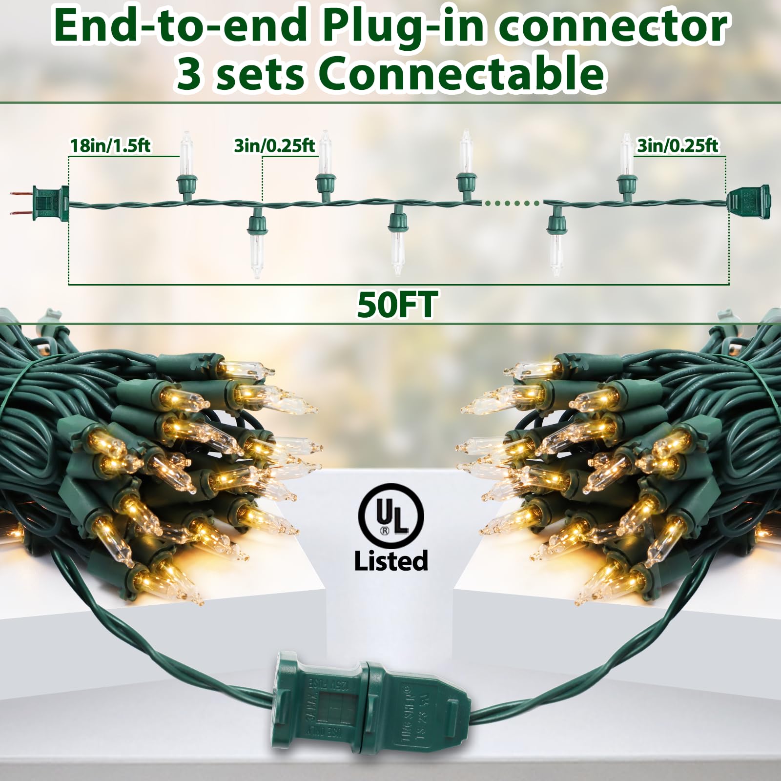 Cxlho Clear Christmas Lights 50Ft 200 Incandescent Bulbs Warm White Mini Lights With Green Wire For Christmas Tree, Garland, Tha