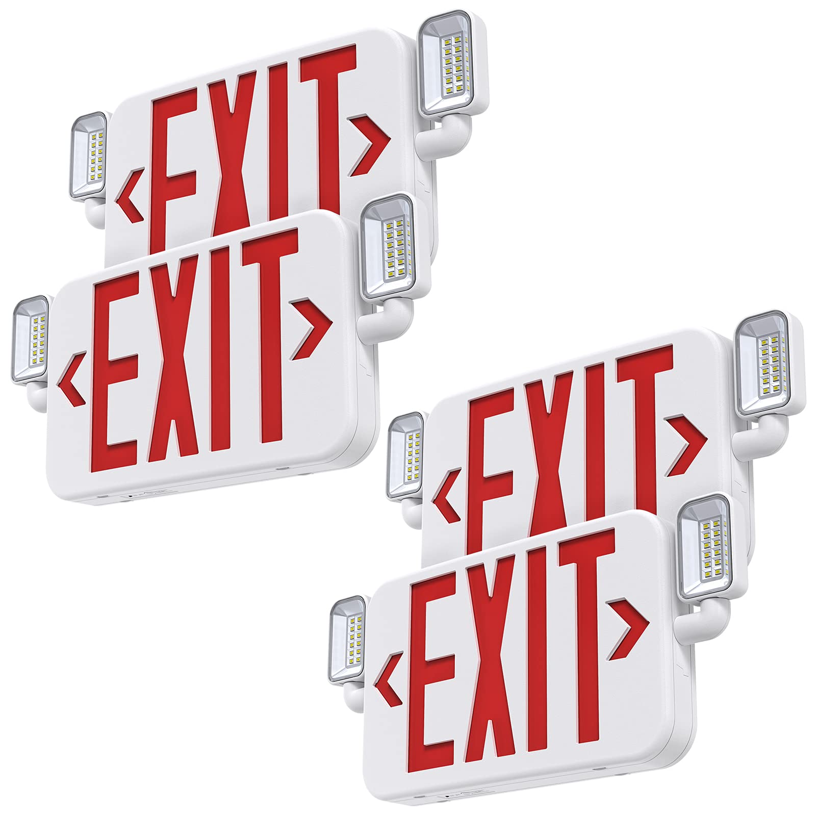Sitisfi Led Combo Emergency Exit Sign Light With Two Adjustable Head Lights And Backup Battery Exit Light,Us Standard Red Letter Commercial Emergency Exit Lighting,Ul 924,Ac120/277V (4Pack)