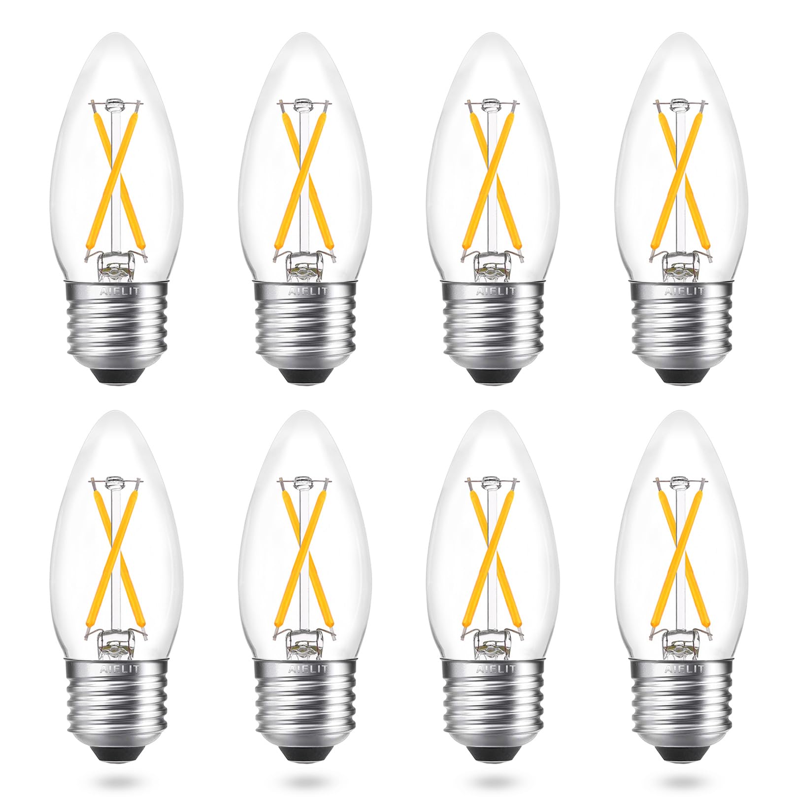 Aielit B11 Vintage E26 Led Candelabra Light Bulbs, 2W (25W Equivalent), Warm White 2700K, Clear Glass, 200 Lumens, Dimmable Led 