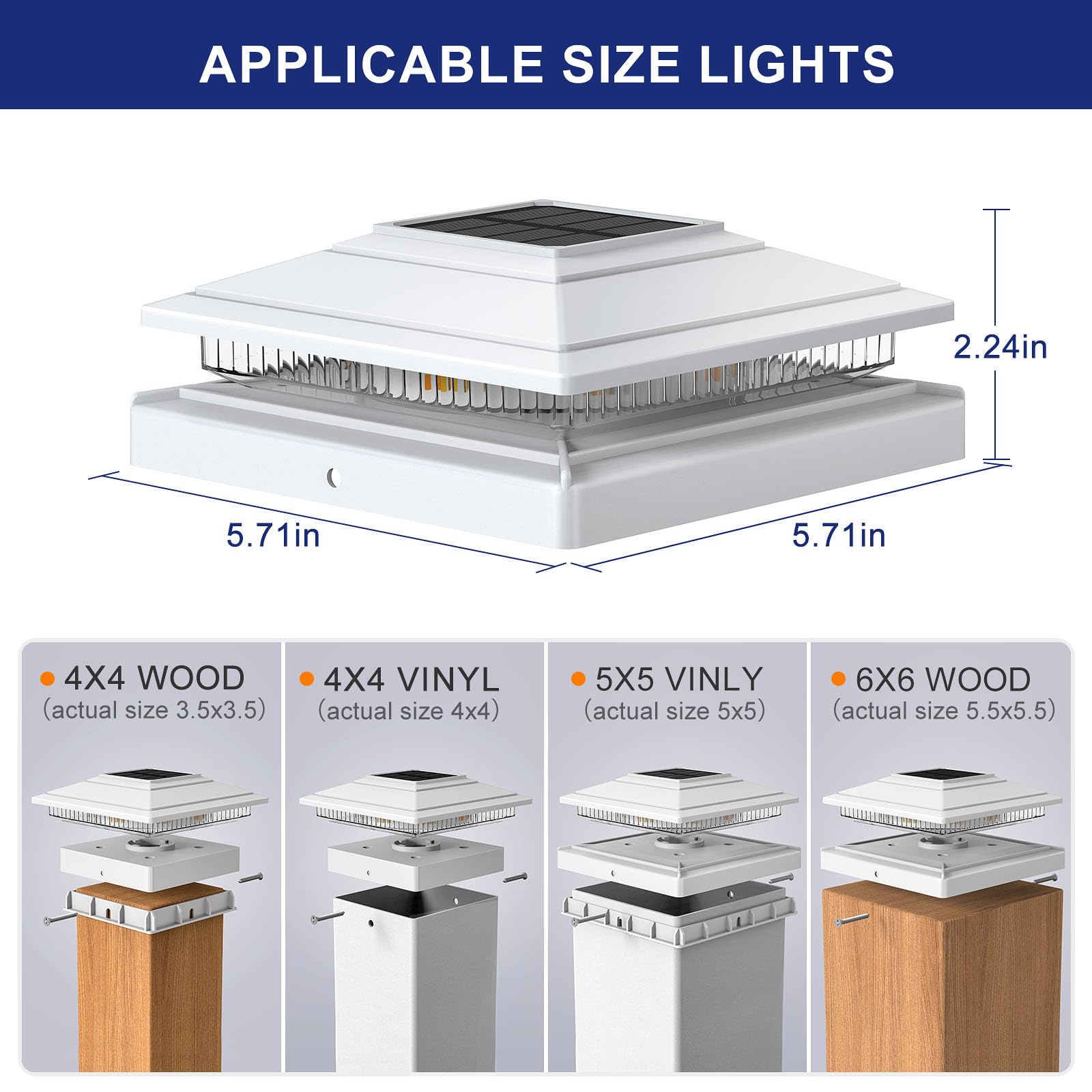 APONUO Solar Post Cap Lights, IP64 Waterproof, 16 LEDs, 12 Pack, White, Model TZ28