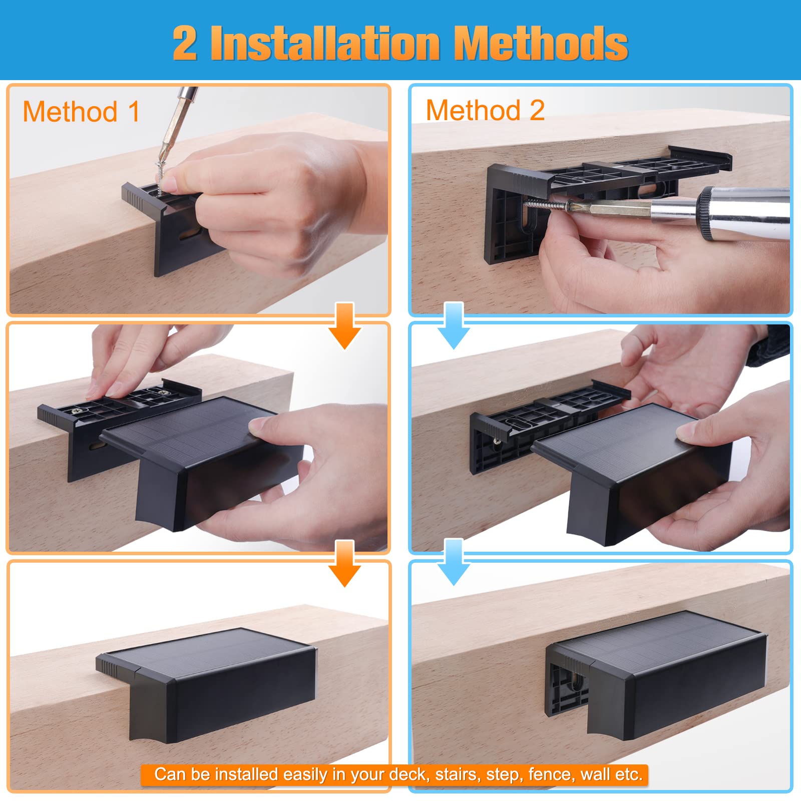 VOLISUN Solar Fence Lights, 8-Pack, Waterproof LED, 1800mAh, Color Glow, 7 Colors + Warm White, Model 21061ZM
