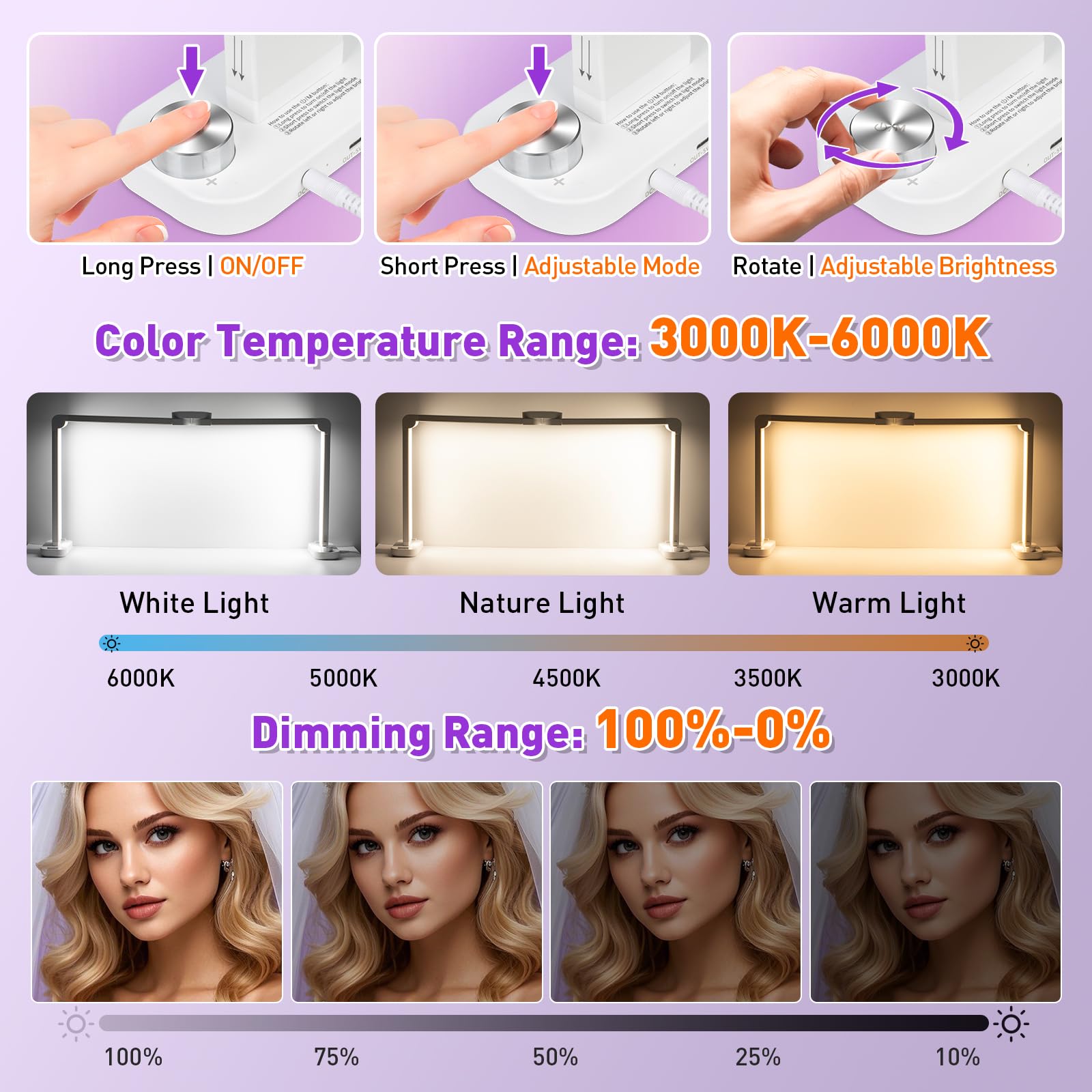 Hitti 456 Leds Bright Nail Tech Lamp For Desk, 34 Inch Foldable Large Nail Arch Light With Phone Holder, Stepless Dimming & 3 Mo