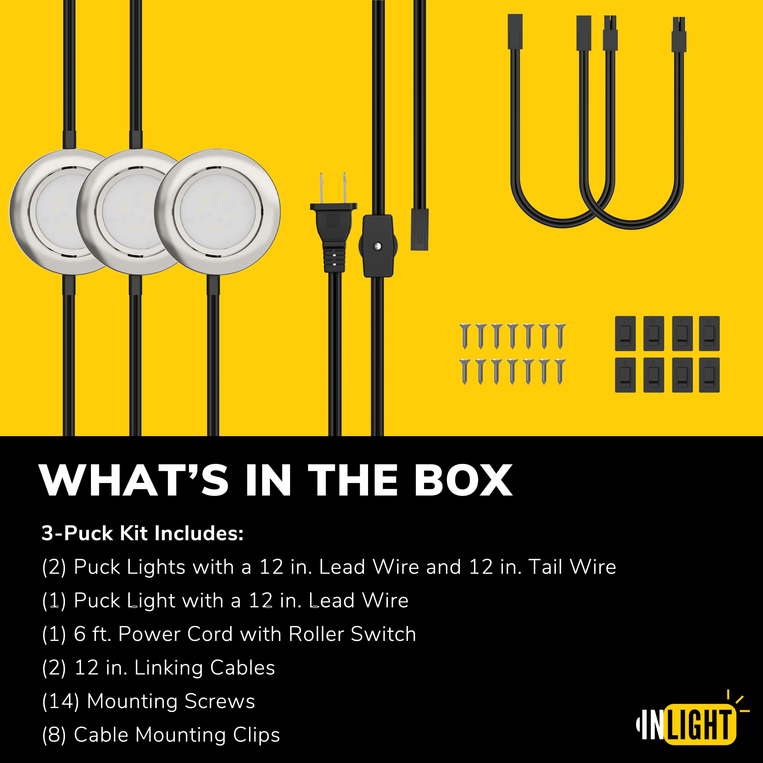 Getinlight 2.75&quot; Wide 4000K Swivel And Dimmable Wired Led Puck Lights Kit, Plug-In Or Hardwired Installation, Recessed Or Surface Mounted, Brushed Nickel Finish, Set Of 3, In-0107-3-Sn-40