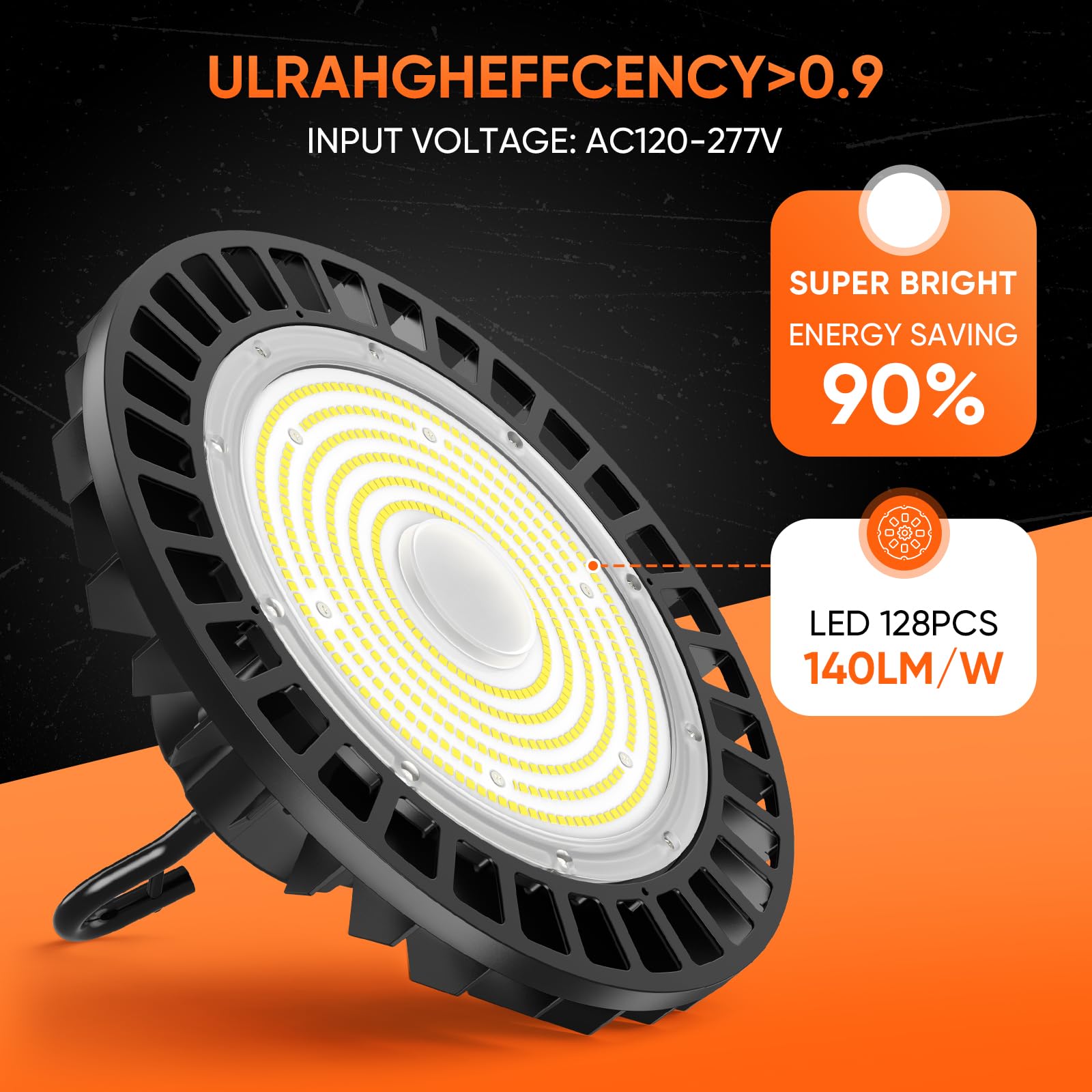 Ufo Led High Bay Light 100W 1 Pack, 5000K 14,000Lm, 0-10V Dimmable, Us Plug 5Ft Cable, Shop Industrial Warehouse Workshop Factor