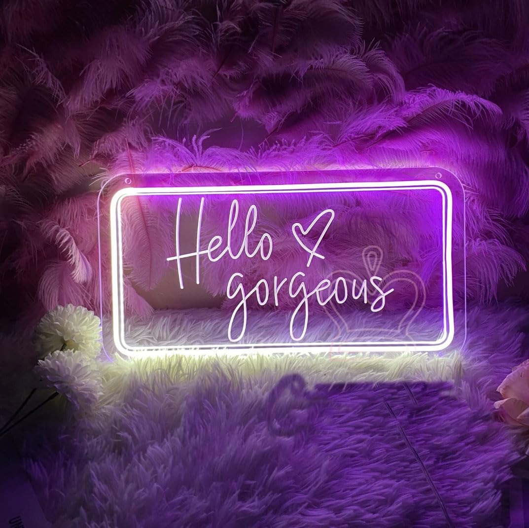 Ulalaza Neon Light Sign LED XOXO Decorative Marquee Sign 20x38CM USB Operated in Hello Gorgeous Color for Home Party Decor