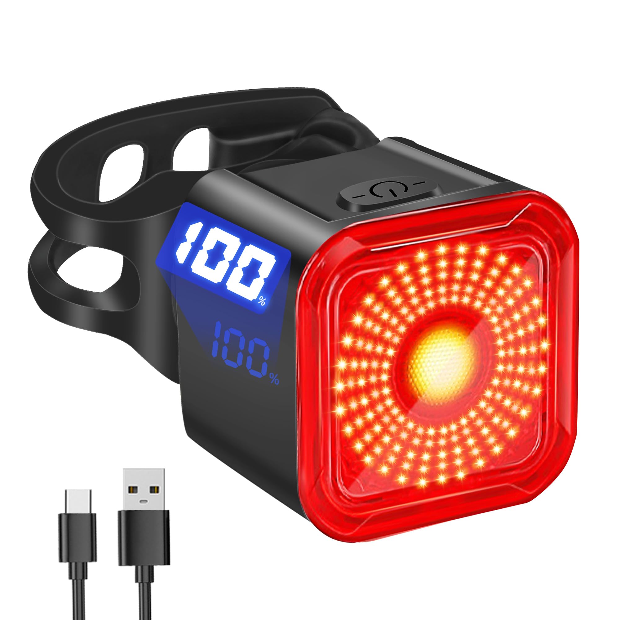 DARKBEAM Bike Tail Light with LED Display Screen, USB-C Rechargeable 6 Light Modes, IP55 Waterproof Bicycle Taillight for Night 