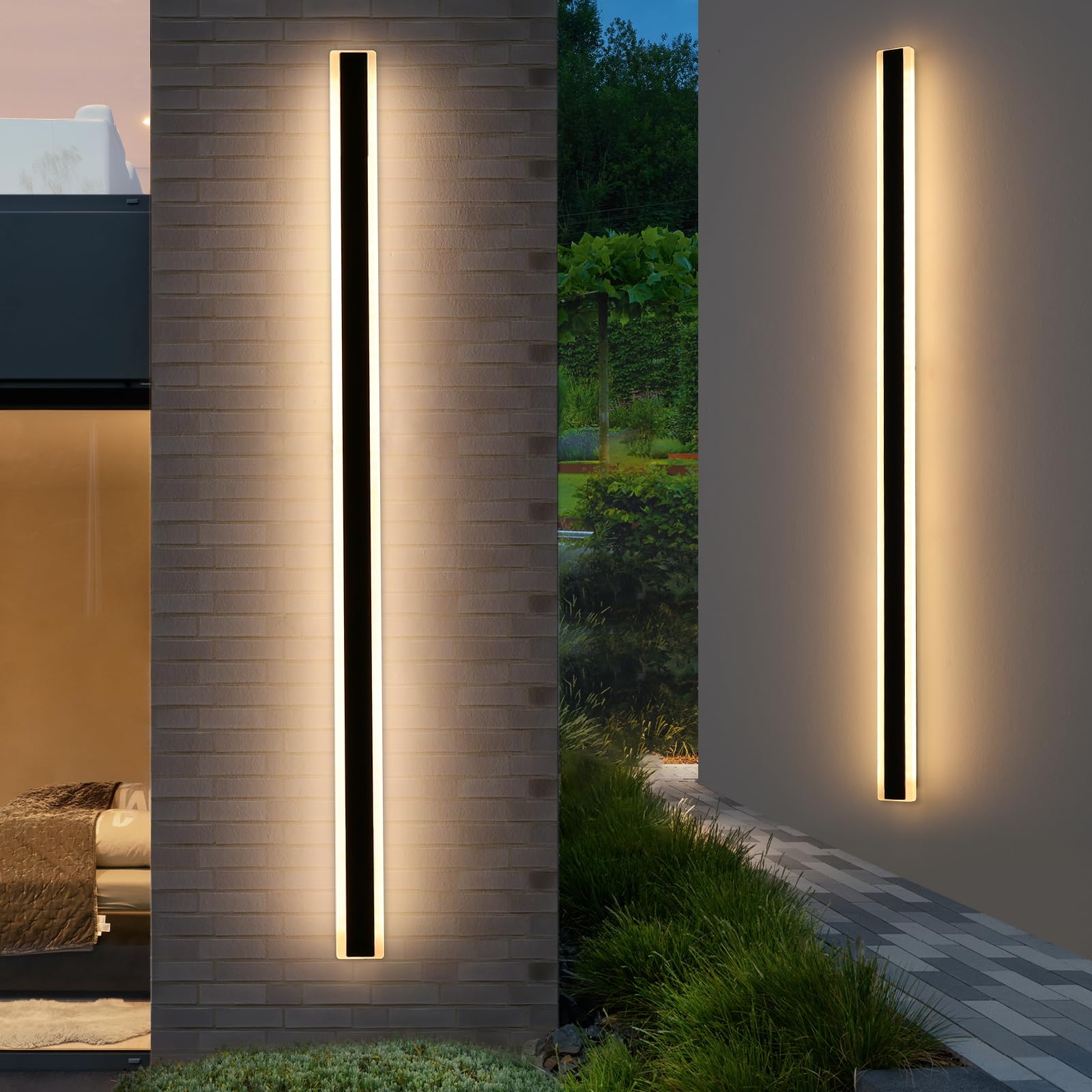 Mikeru 2Pack 71" LED Wall Light Fixtures, 3000K Warm White, IP65 Waterproof, Hardwired Outdoor Lighting for Garage and Shop