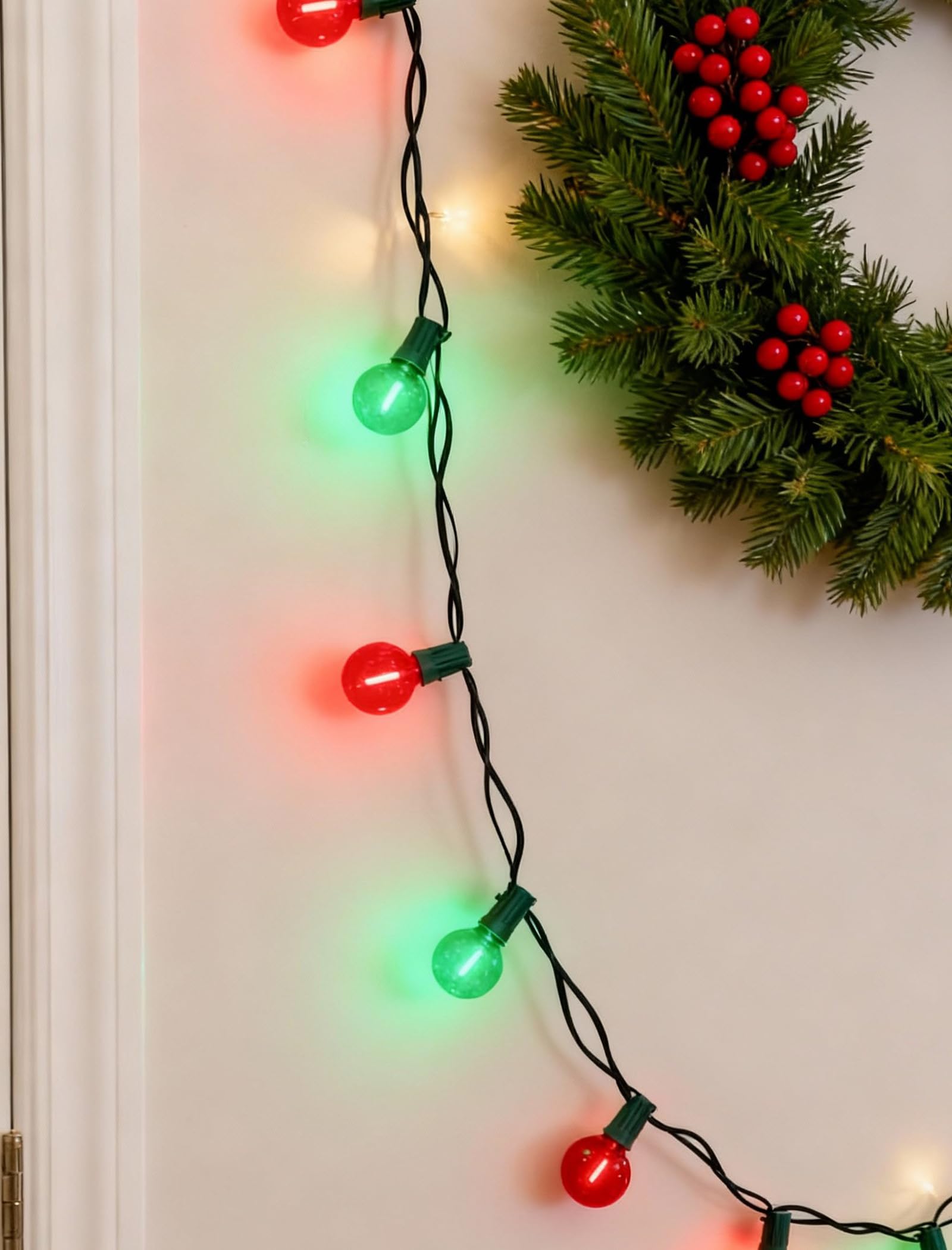 Pallerina G40 Globe LED String Lights, 50Ft Clear Red/Green, 25 Colorful Bulbs, Outdoor Christmas Patio Lights