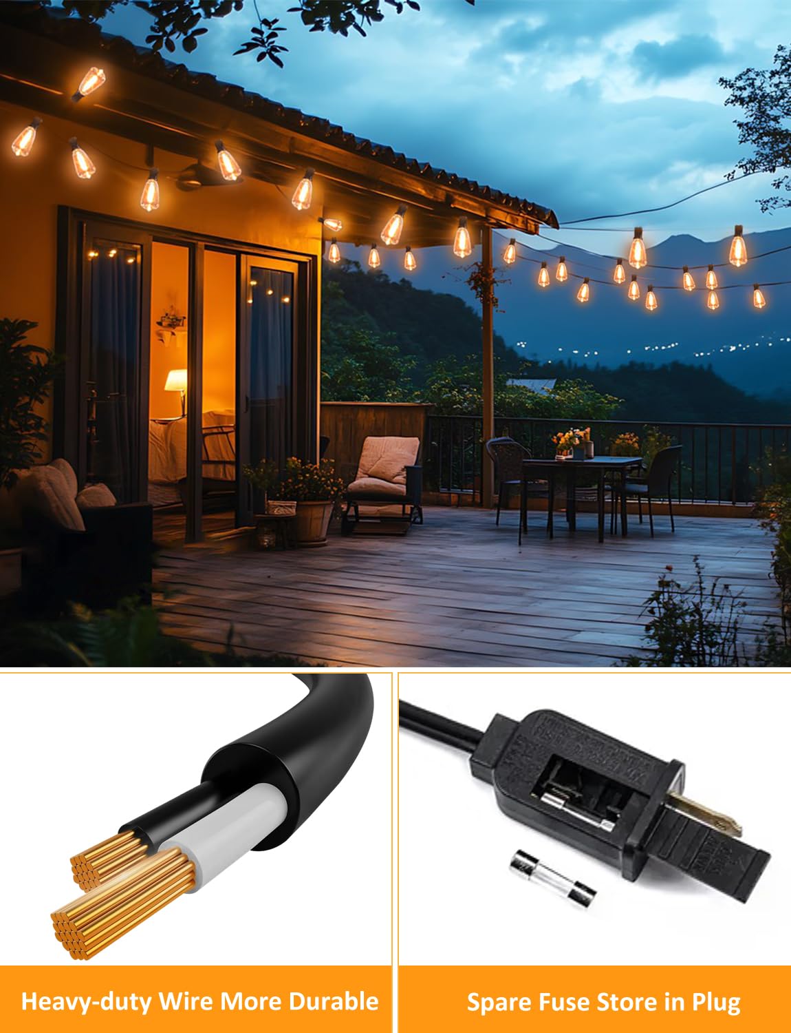GHUSTAR LED Outdoor String Lights 200FT Vintage Edison Bulbs Waterproof Black Plug in CMC-O781