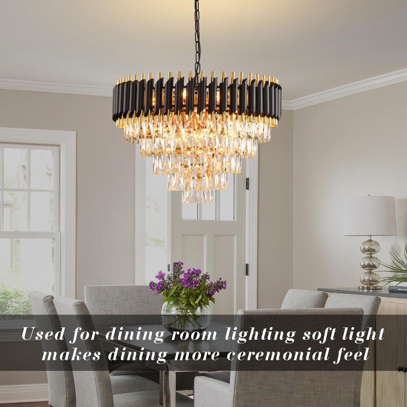 Gold Modern Crystal Chandelier 5-Tier Round Living Room Chandelier Light Fixture Black Large Crystal Chandeliers Pendant Ceiling