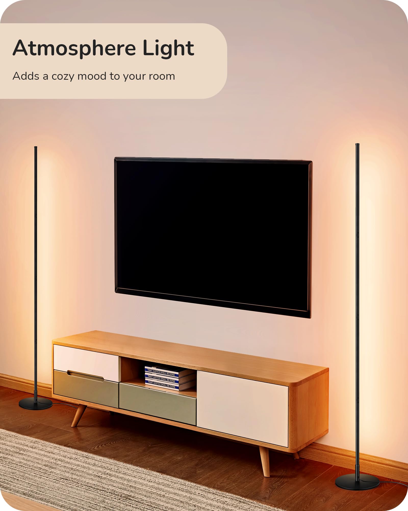 EDISHINE LED Corner Floor Lamp, 57.5" Adjustable Height, Dimmable, Black, Aluminum, Model HFLCB1B, 3000K Warm White Light